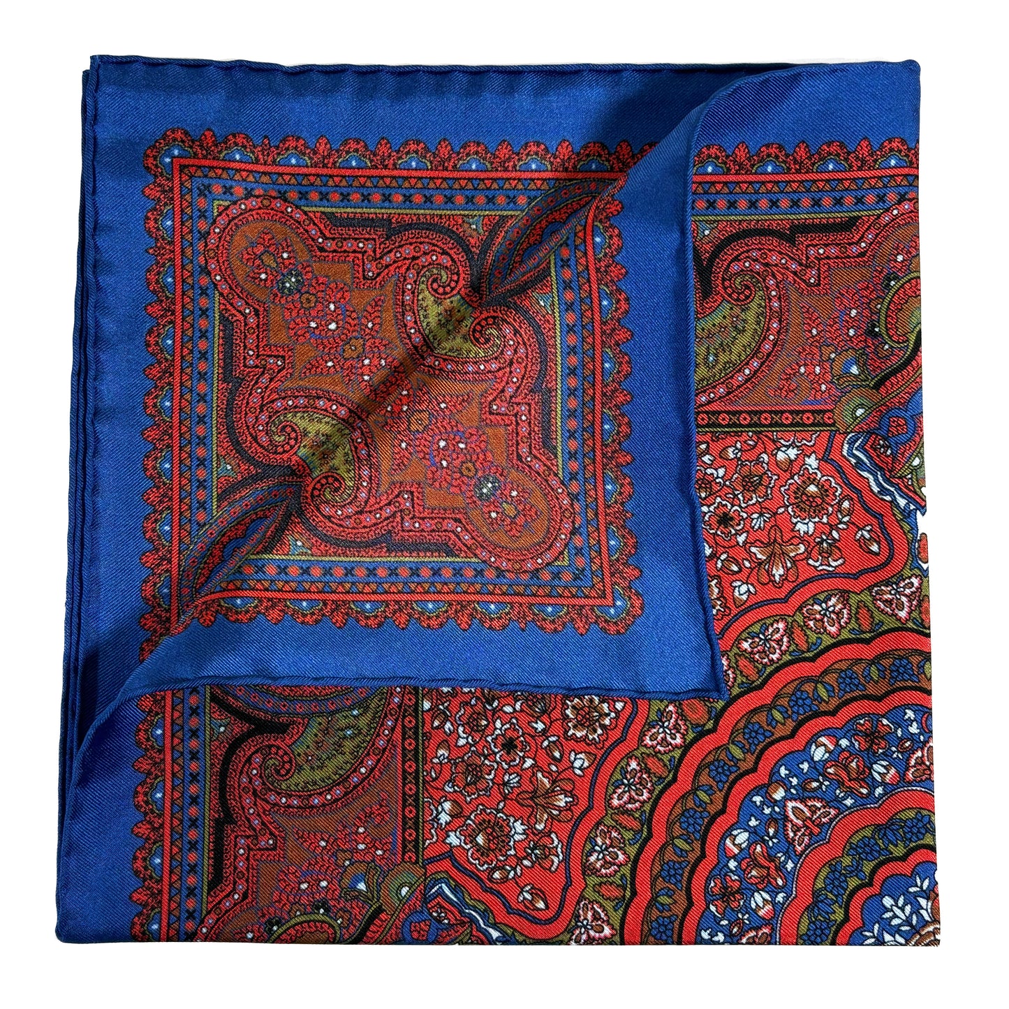 Red & Blue Floral Medallion Ancient Madder Silk Pocket Square