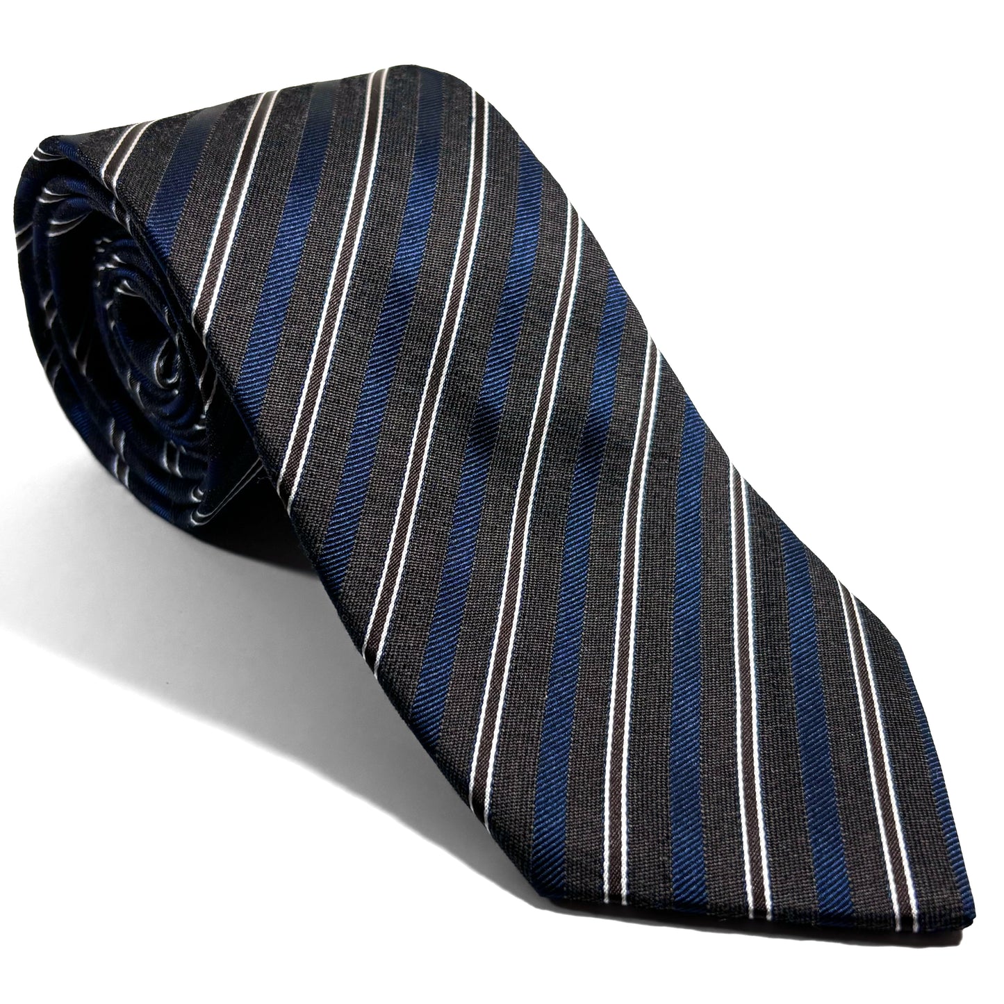 Brown & Navy Blue Striped Silk Jacquard Tie