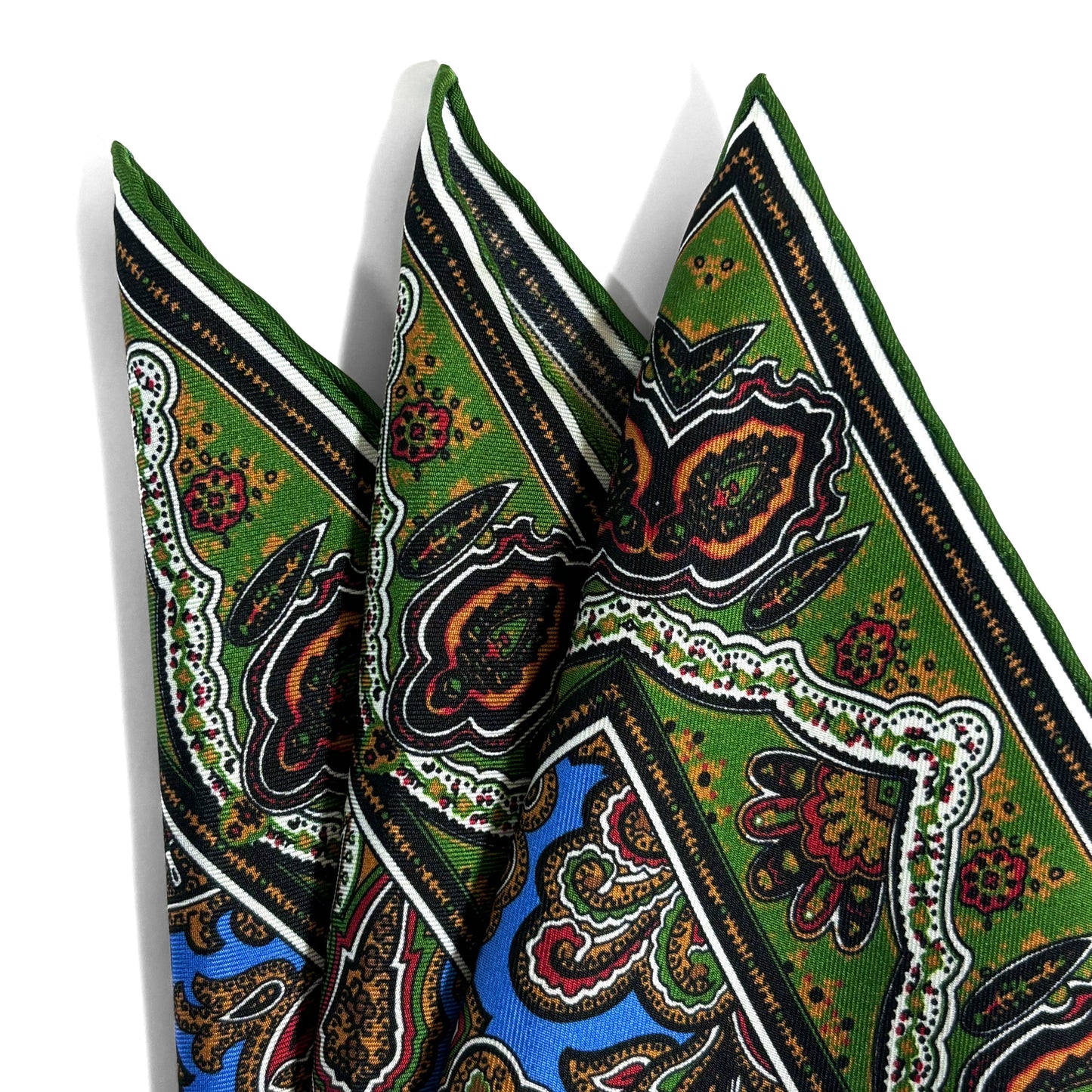 Blue & Green Paisley Silk Pocket Square