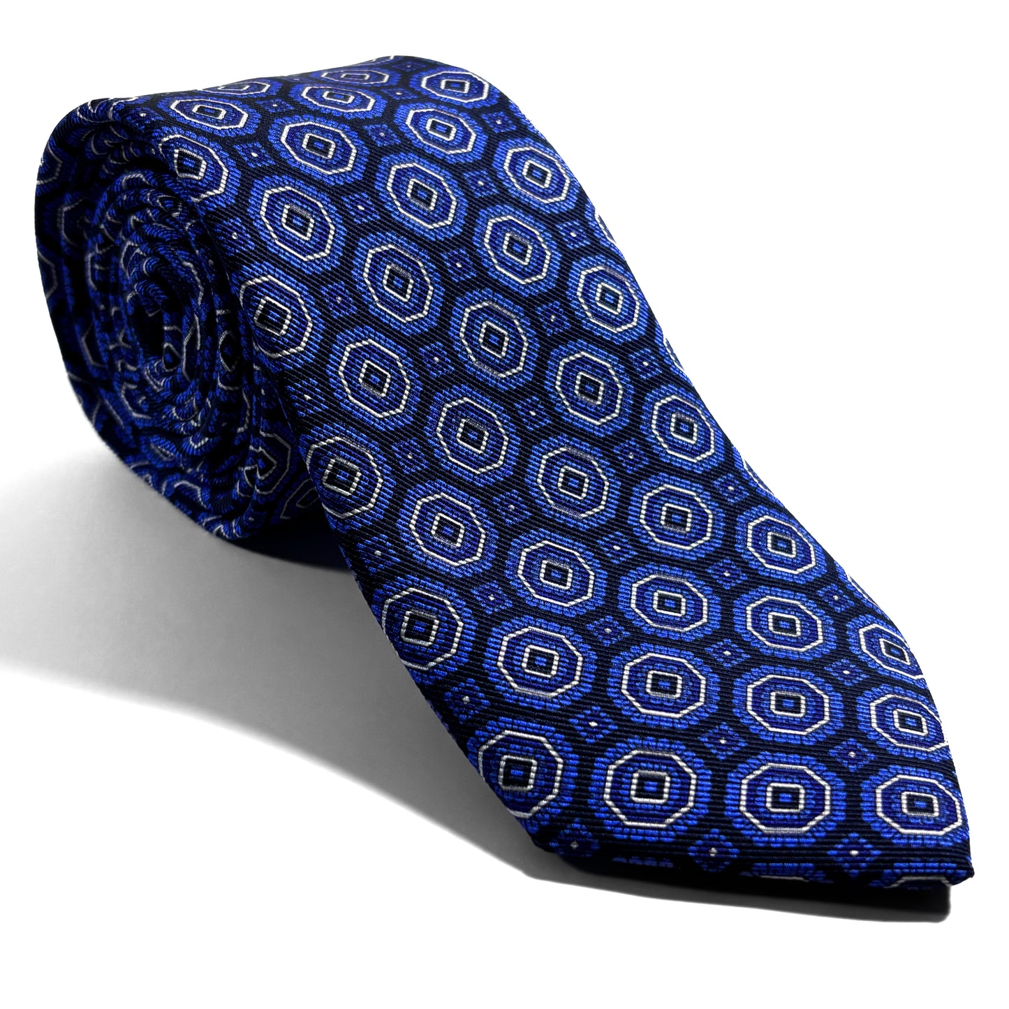 Black & Blue Floral Medallion Silk Tie (Handmade in Italy)