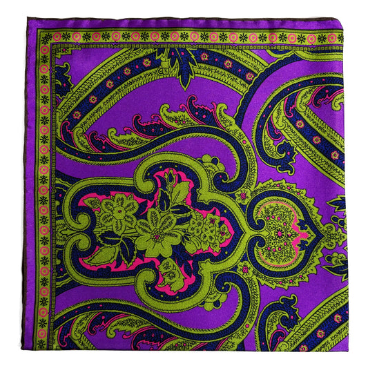 Purple & Green Floral Silk Pocket Square