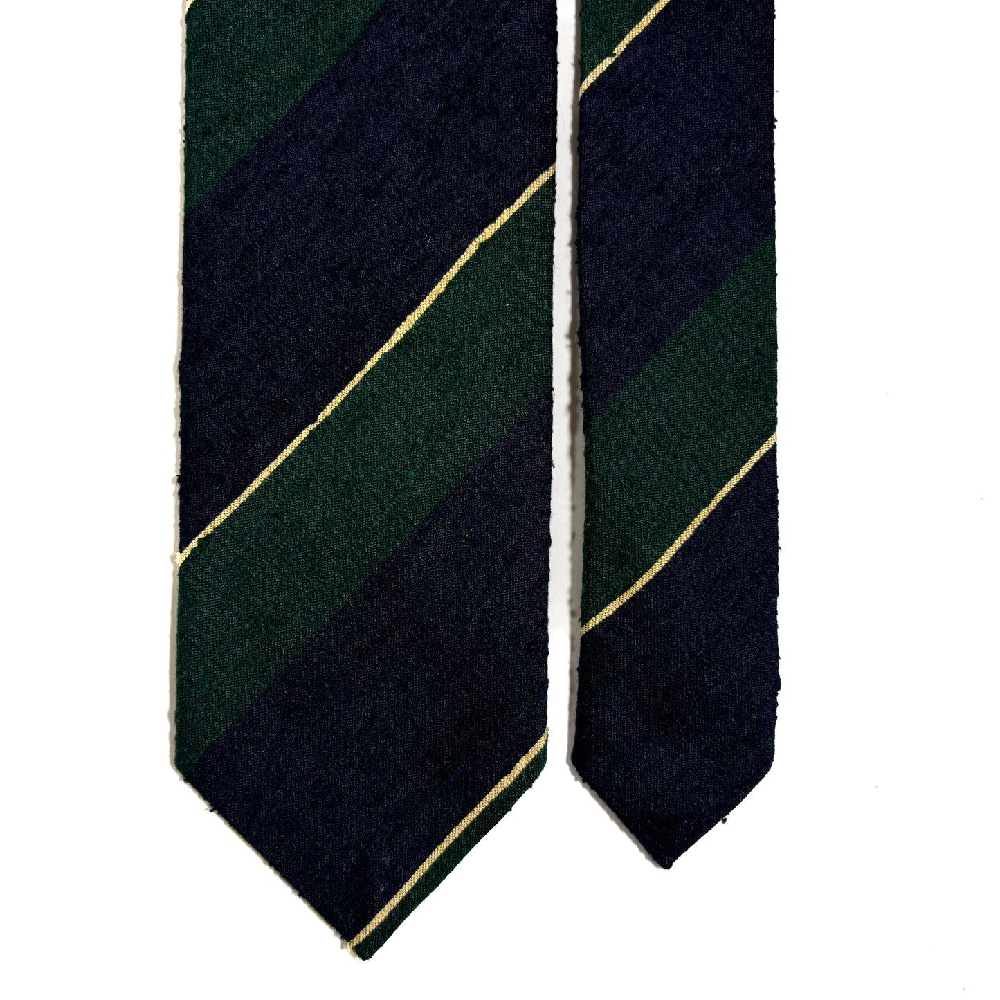 Navy Blue & Green Block Striped Silk Shantung Tie