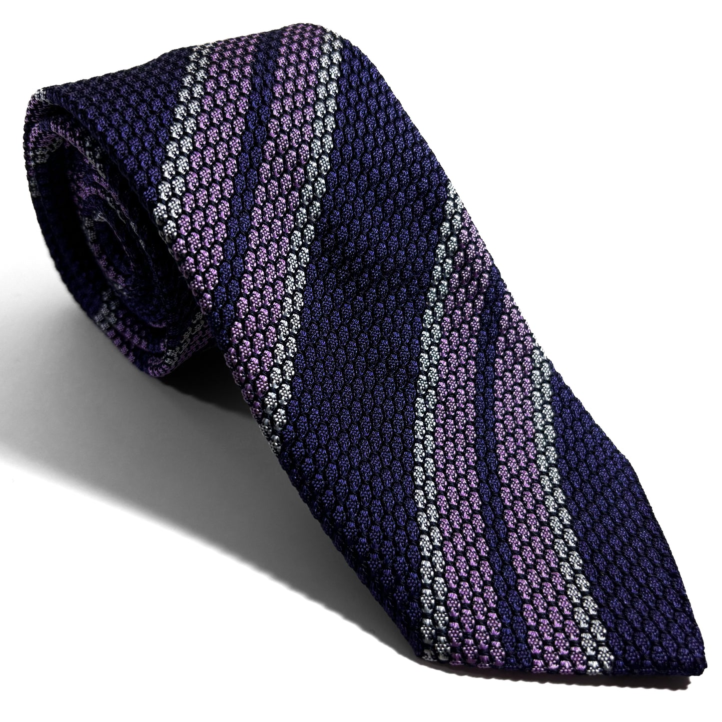 Purple & Lilac Striped Silk Grenadine Tie (Garza Grossa)