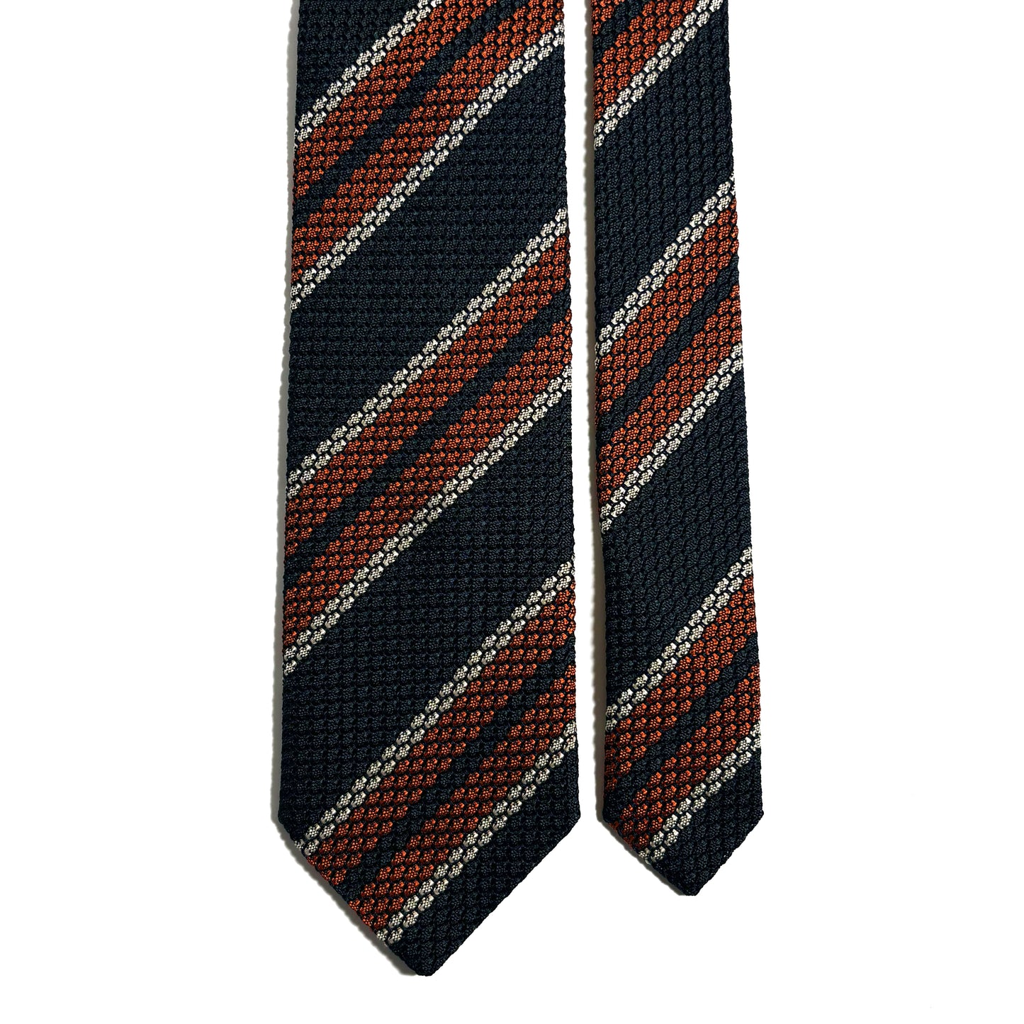 Dark Green & Orange Striped Silk Grenadine Tie (Garza Grossa)