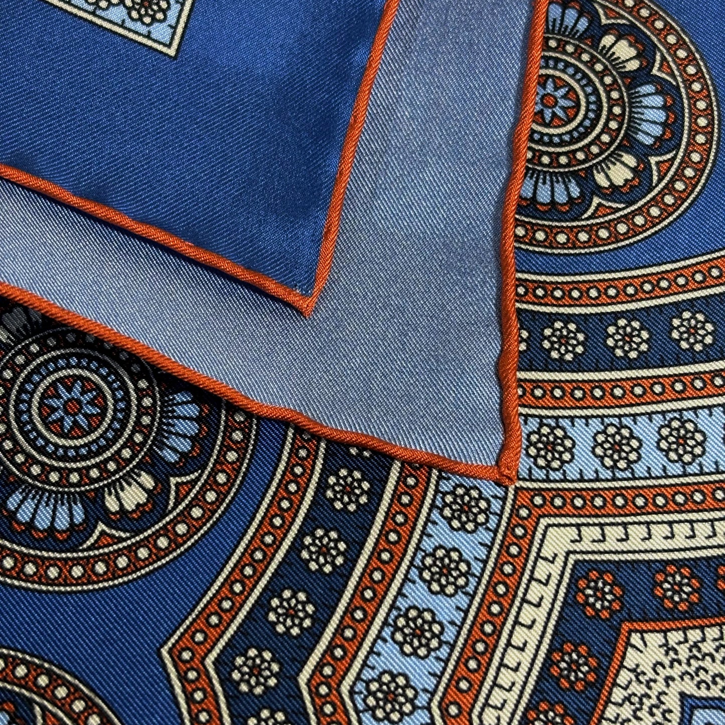 Blue & Orange Medallion Silk Pocket Square