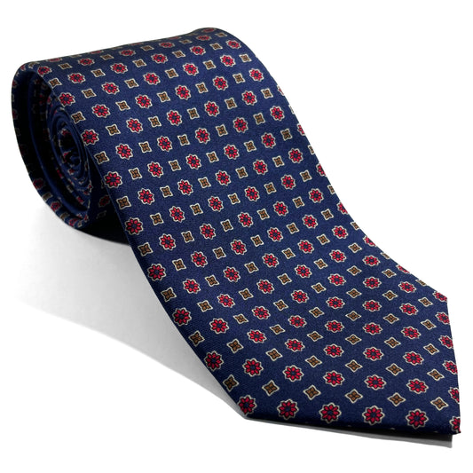 Navy Blue Geometric Floral Silk Tie