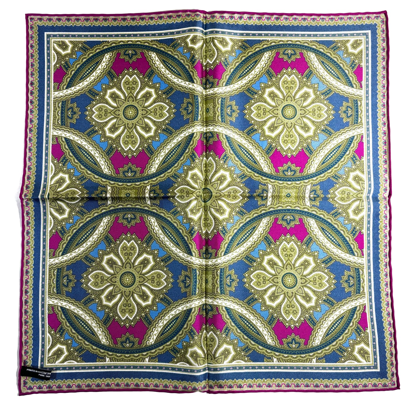 Green & Magenta Large Medallion Silk Pocket Square