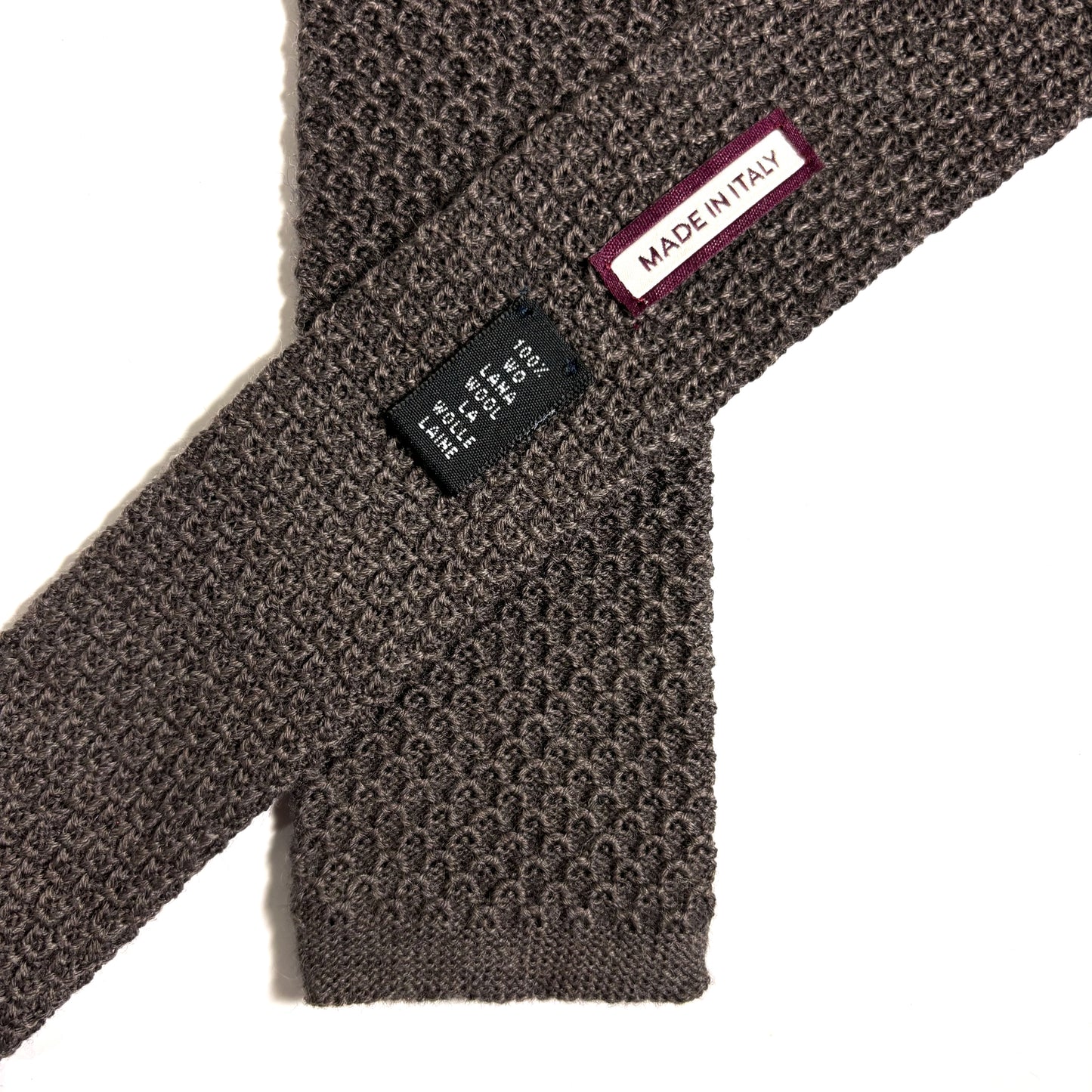 Large Knot Drab Brown Wool Knitted Tie