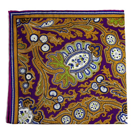 Purple & Gold Floral Paisley Silk Pocket Square