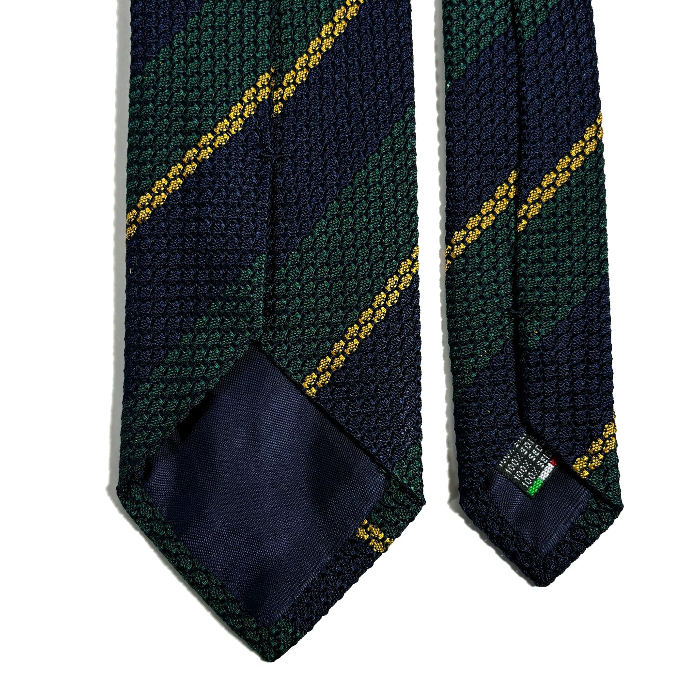 Navy Blue & Green Striped Silk Grenadine Tie (Garza Grossa)