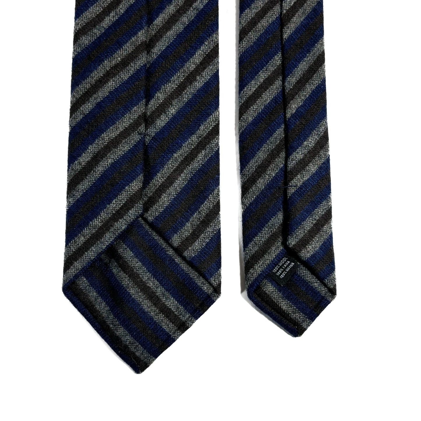 Navy Blue & Brown Striped Wool Challis Tie