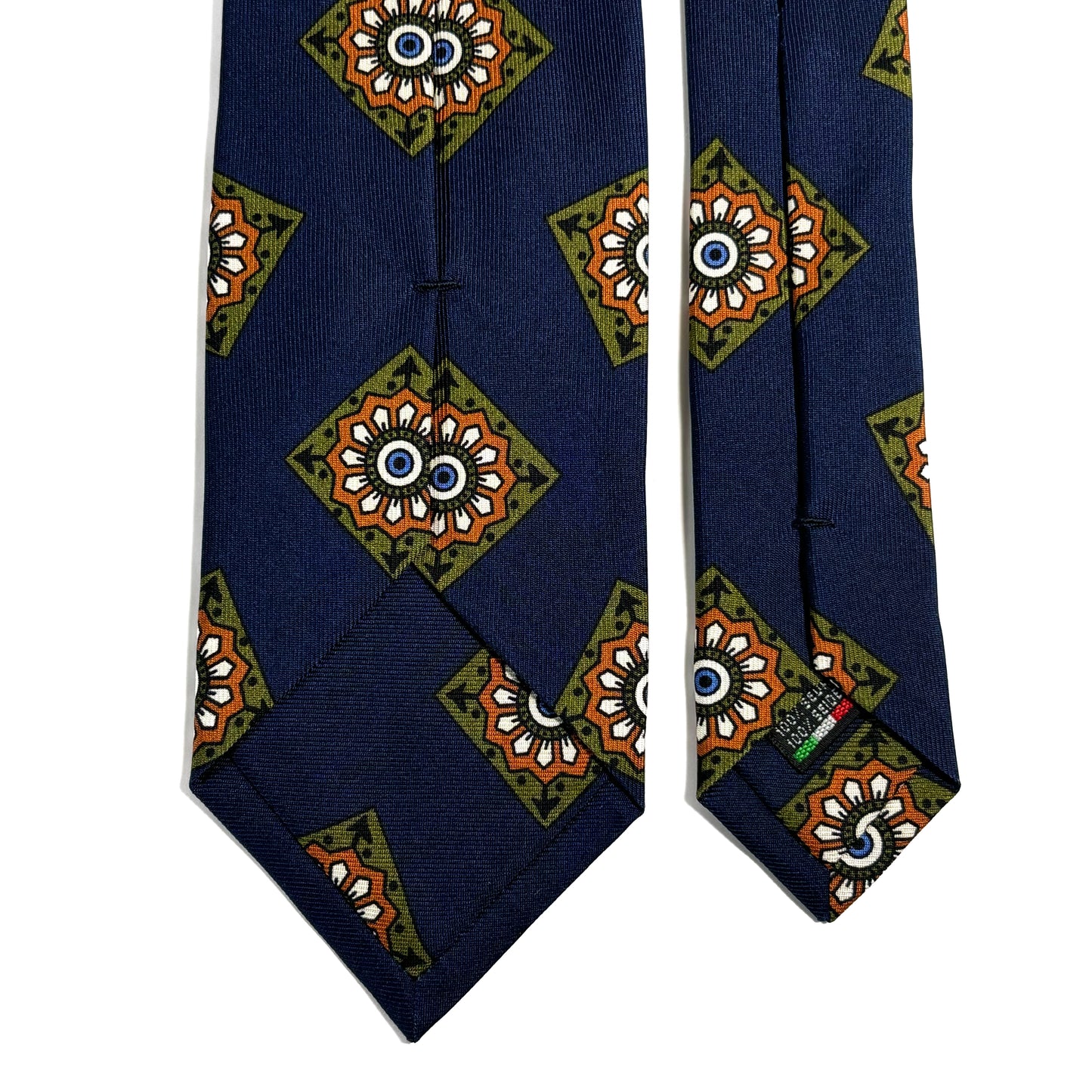 Navy Blue & Orange Large Square Printed 36oz Silk Twill Tie