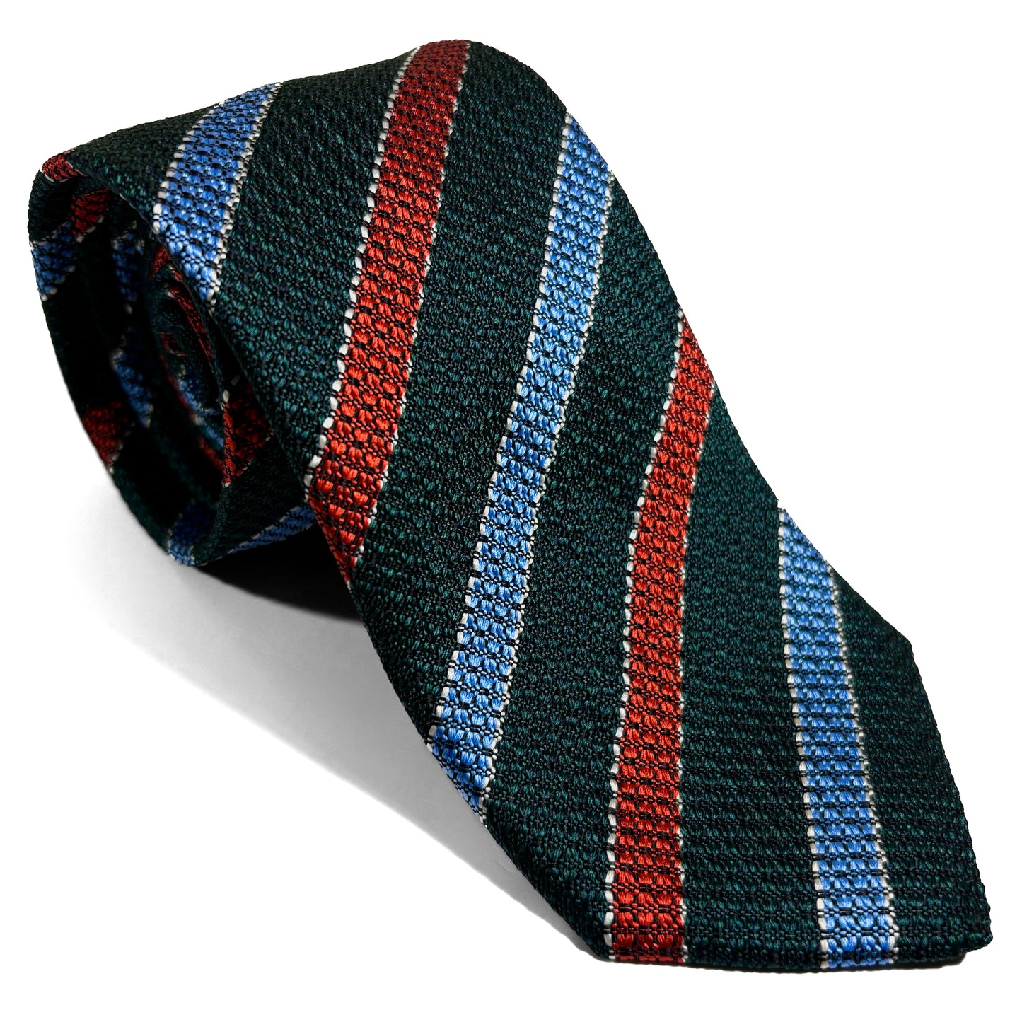 Bottle Green Striped Silk Grenadine Tie (English Weave)