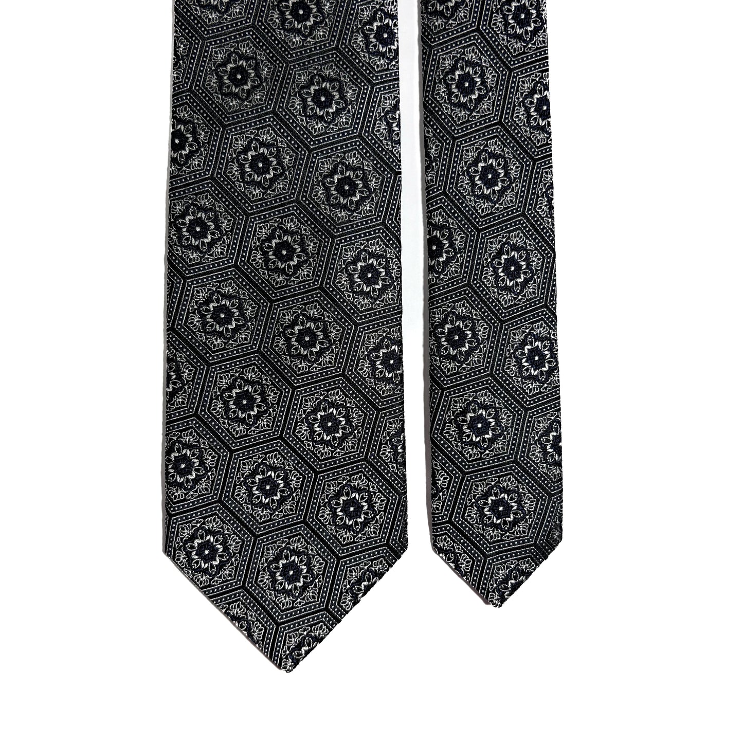 Silver & Black Medallion Jacquard Silk Tie