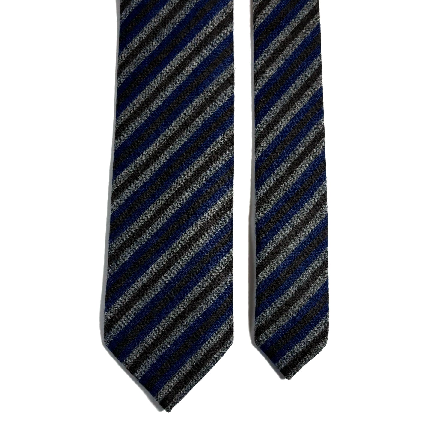Navy Blue & Brown Striped Wool Challis Tie