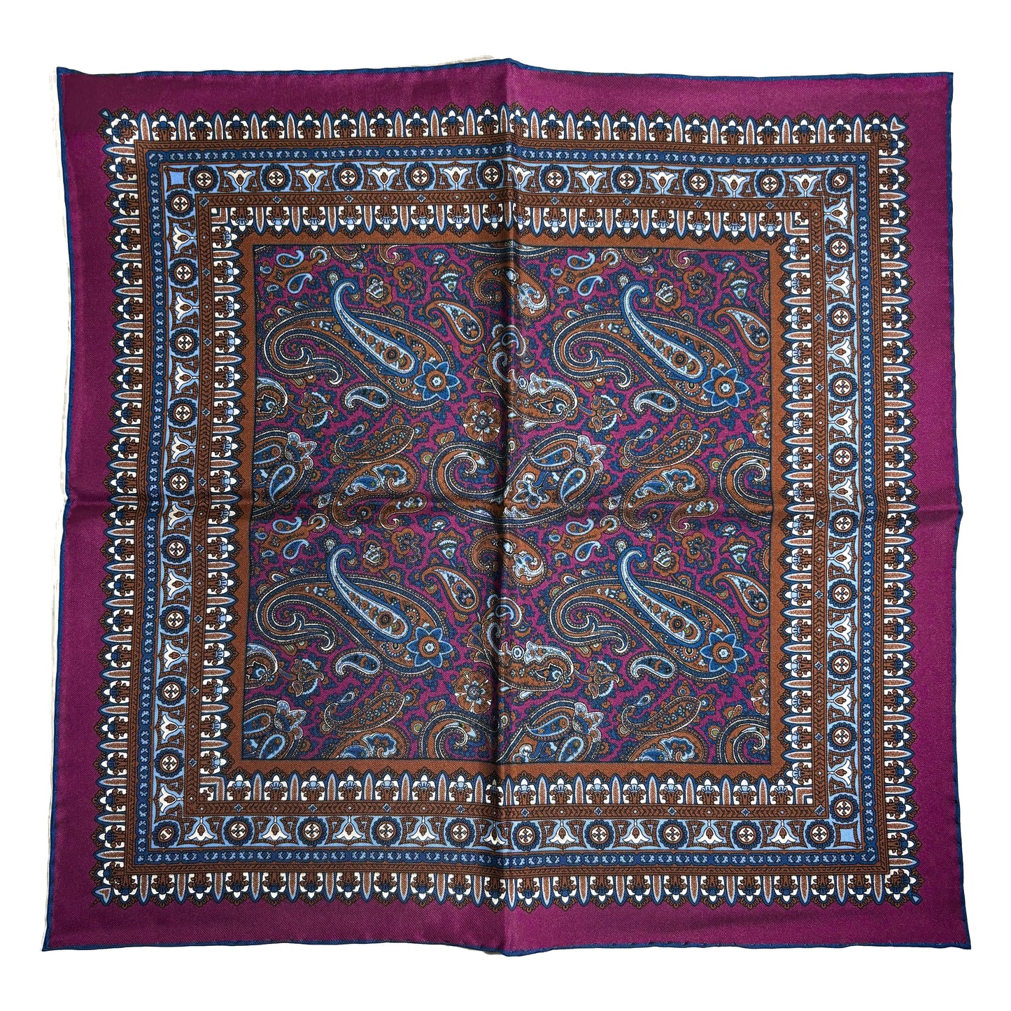 Magenta & Navy Blue Paisley Silk Pocket Square