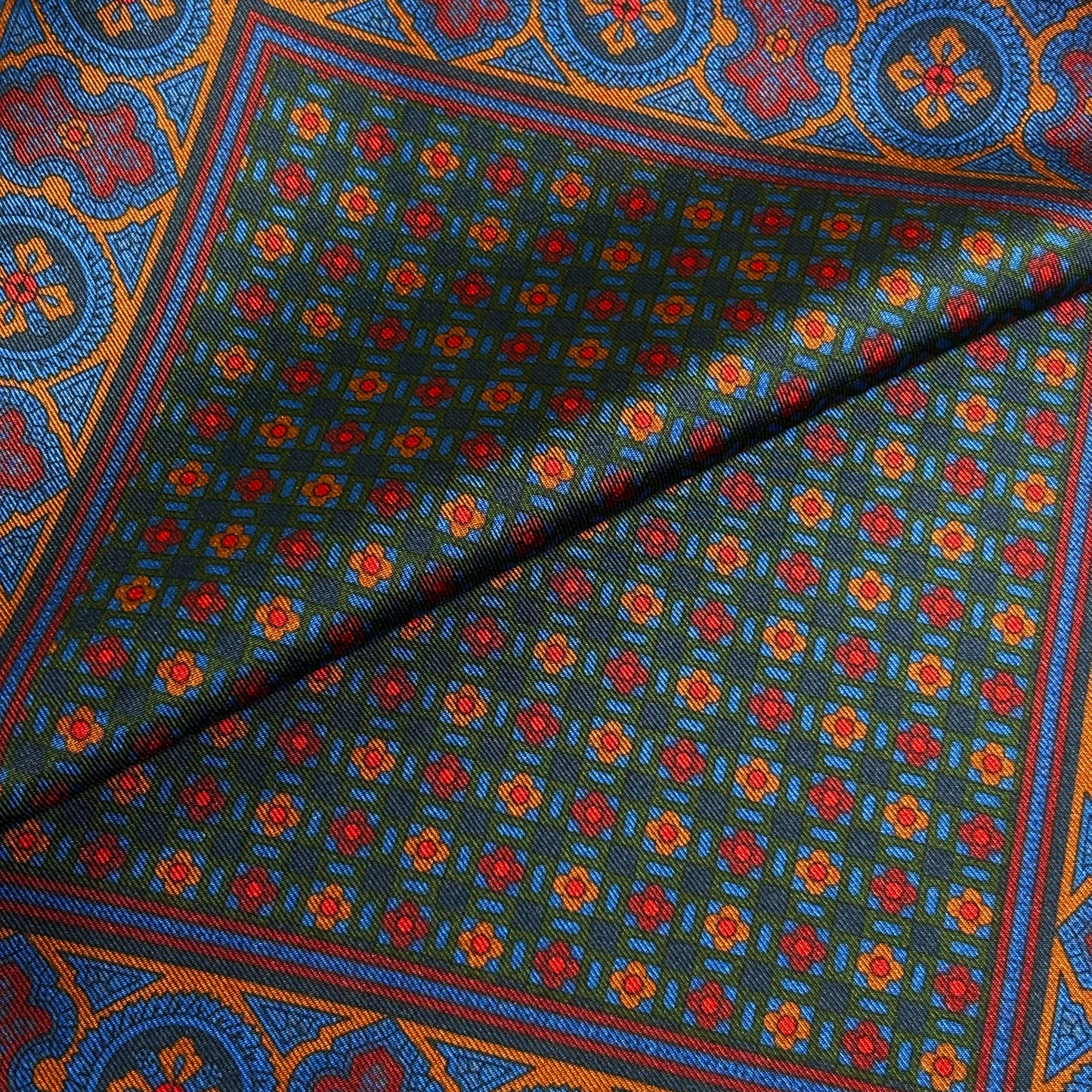 Forest Green & Bronze Small Geometric Ancient Madder Silk Pocket Square