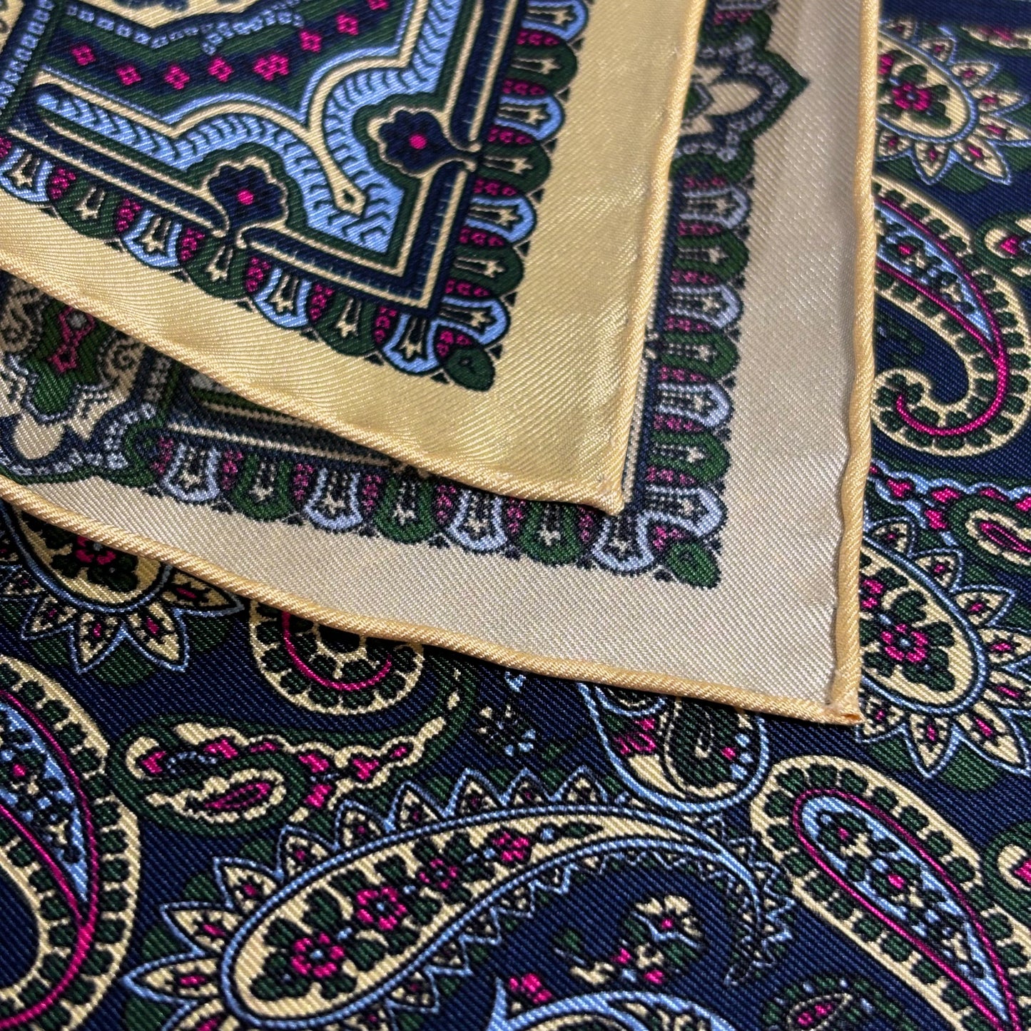 Navy Blue & Cream Paisley Silk Pocket Square