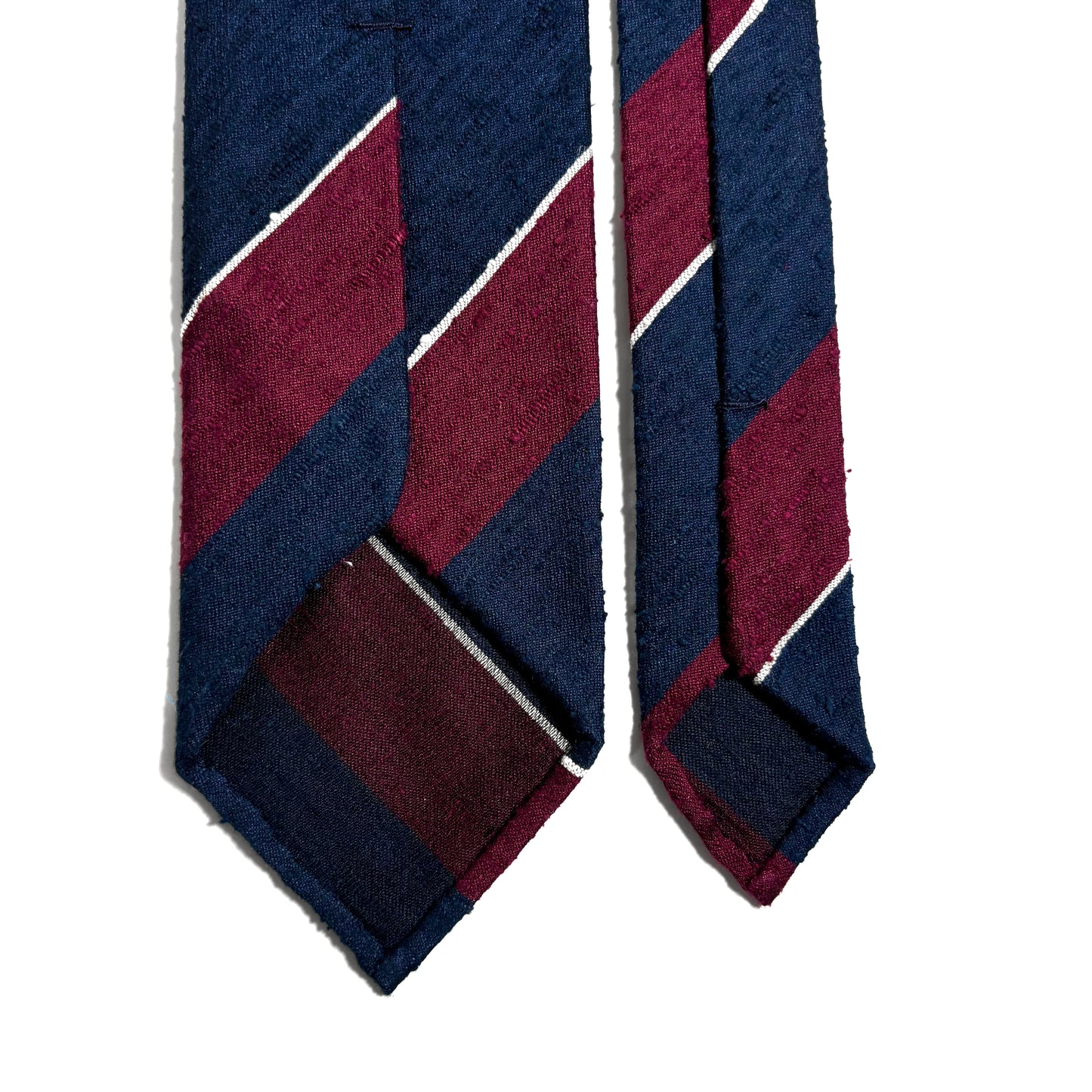 Untipped Navy Blue / Burgundy Block Stripe Silk Shantung Tie