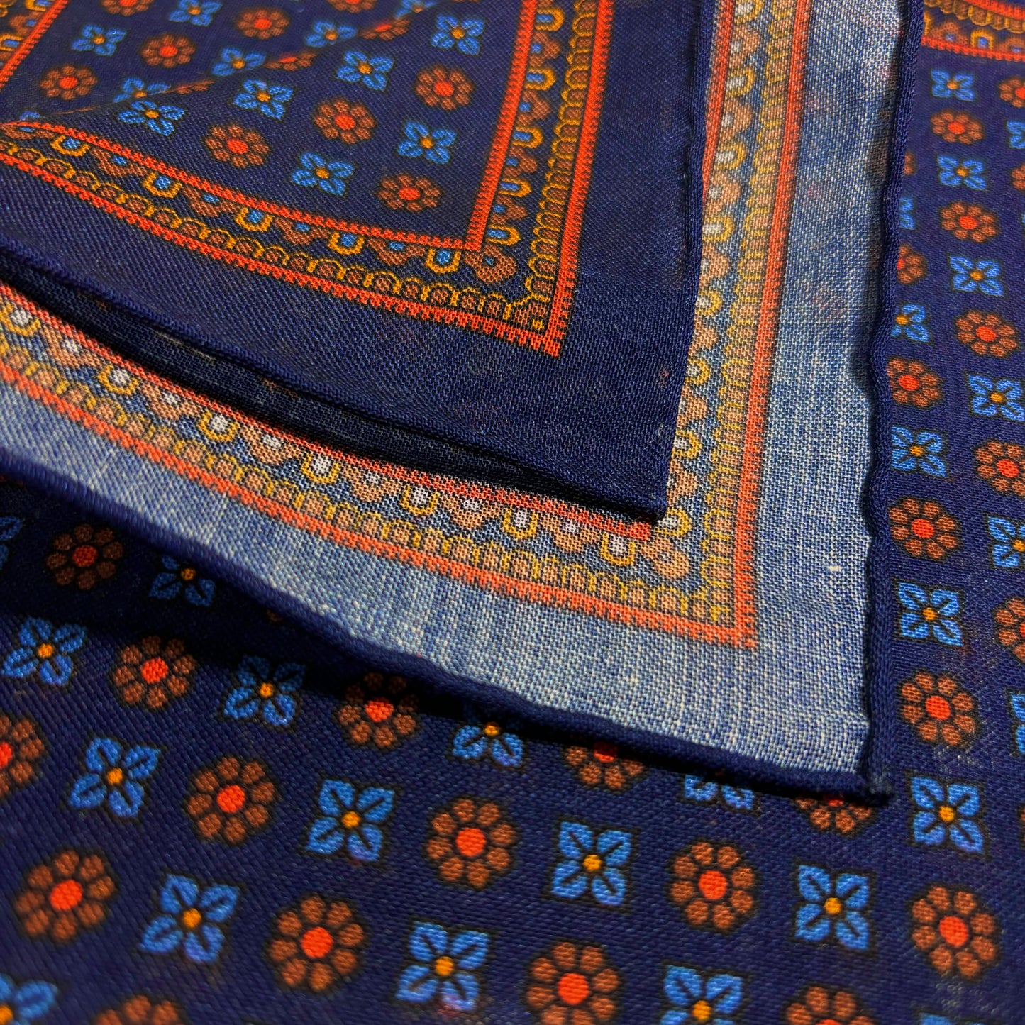 Navy Blue - Floral - Wool/Silk Pocket Square
