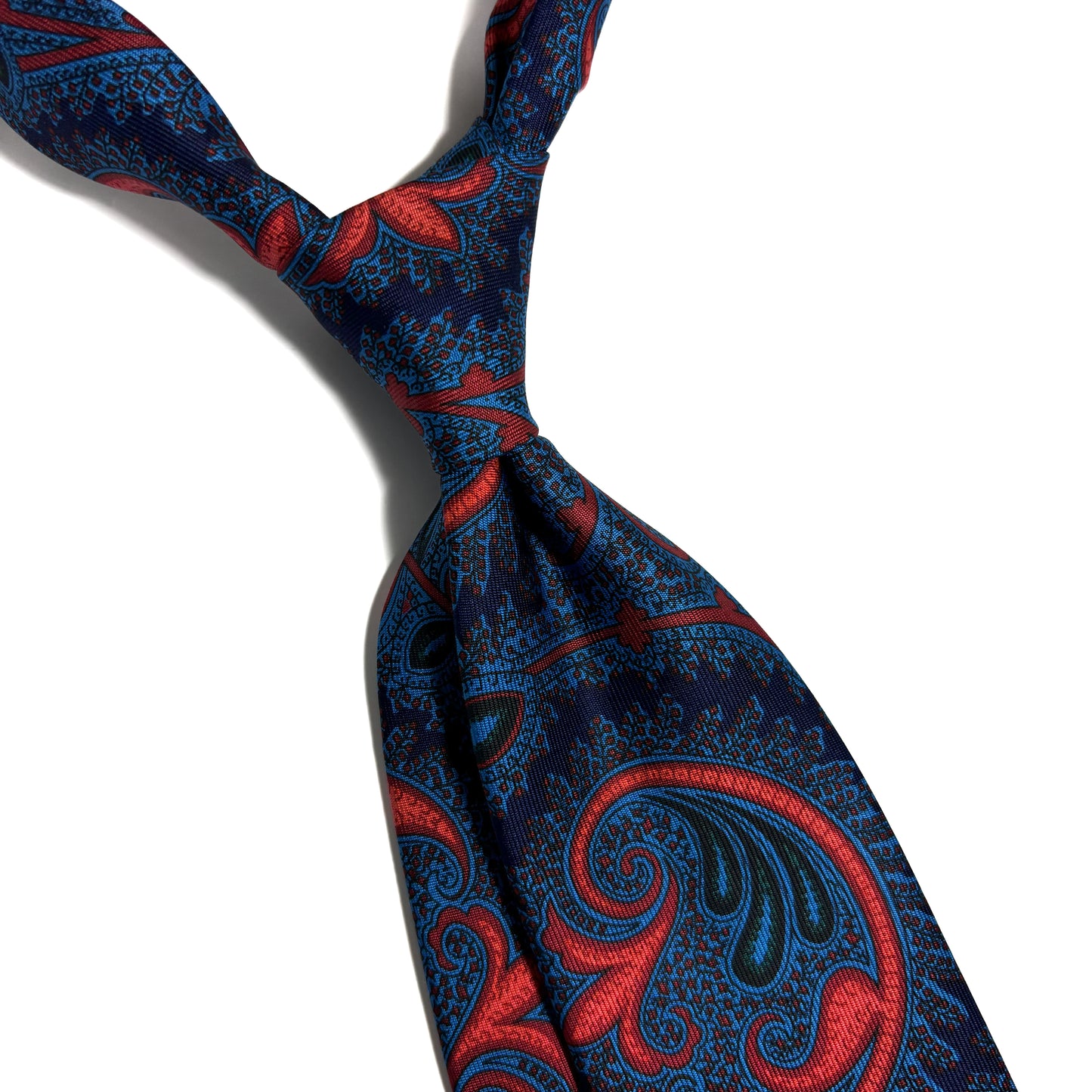 Hand-Printed Navy Blue & Copper Paisley Silk Tie