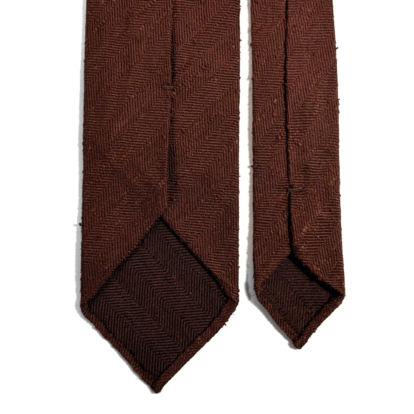 Untipped Brown Herringbone Silk Shantung Tie