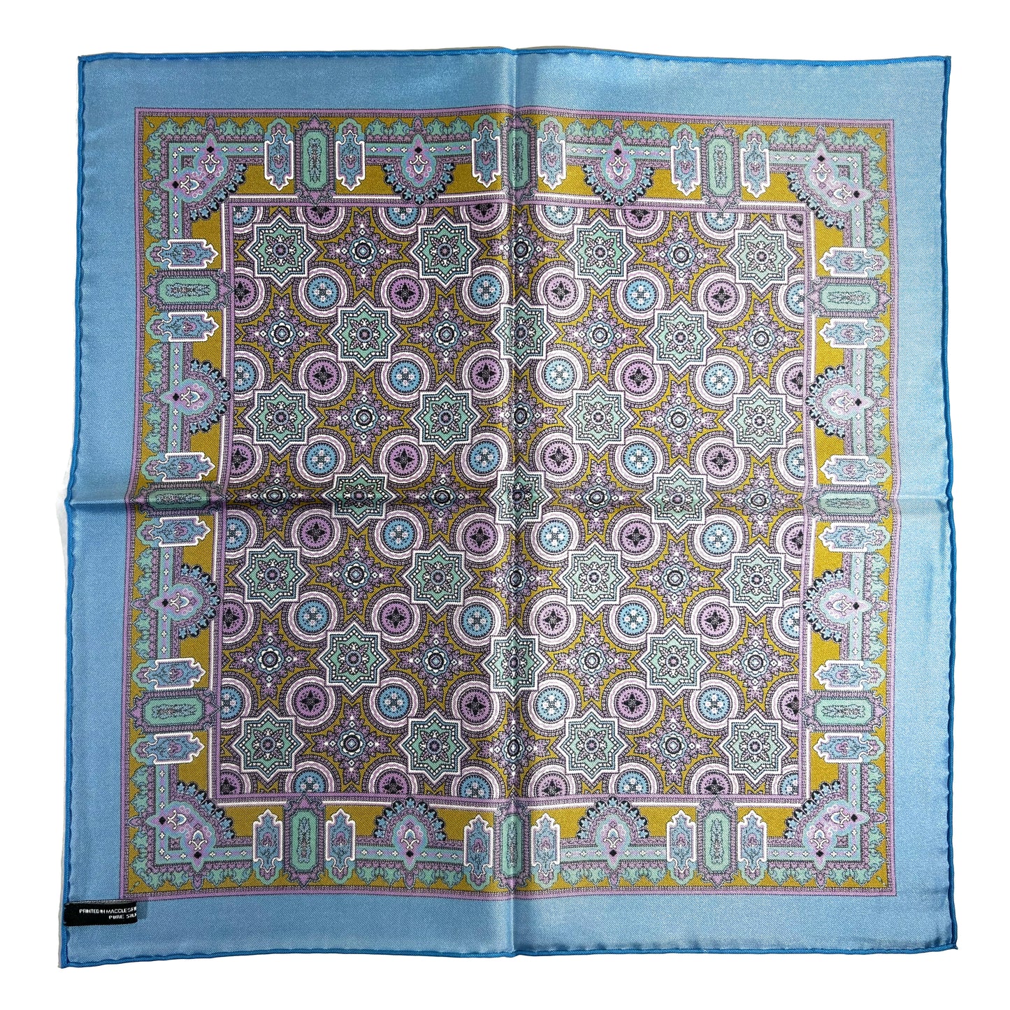 Light Blue & Gold Geometric Silk Pocket Square