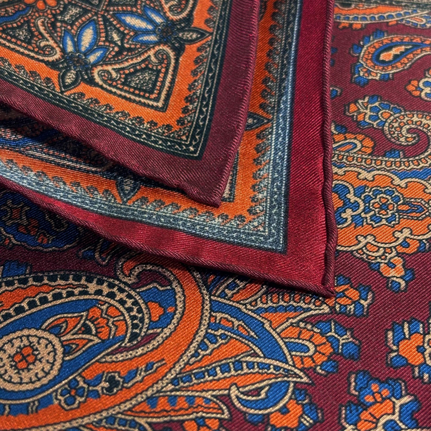 Burgundy & Orange Paisley Ancient Madder Silk Pocket Square