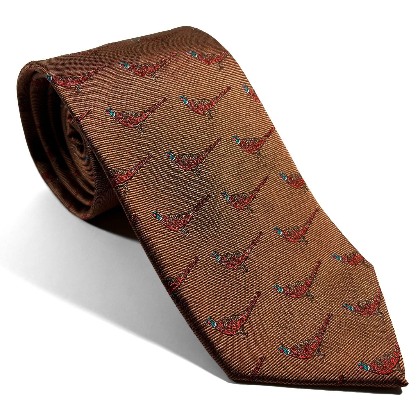 Brown Pheasant Motif Silk Jacquard Tie
