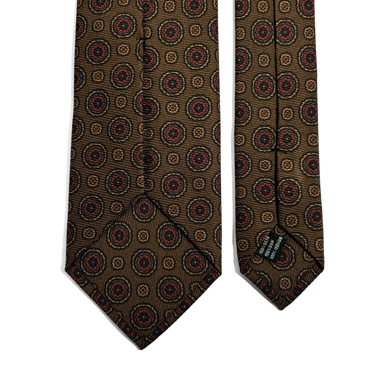 Olive Green & Orange Geometric Italian Madder Silk Tie