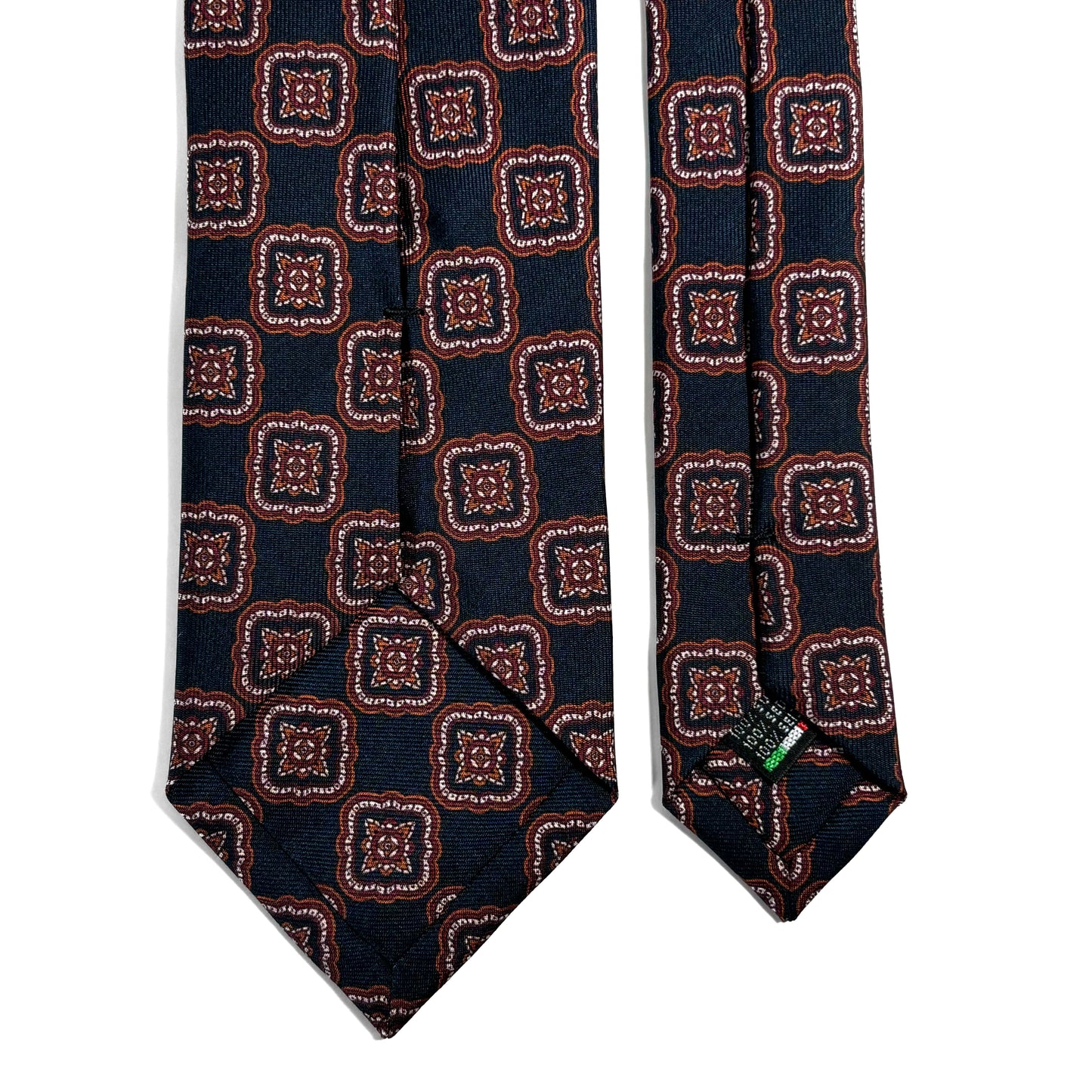 Navy Blue Medallion Printed 36oz Silk Twill Tie
