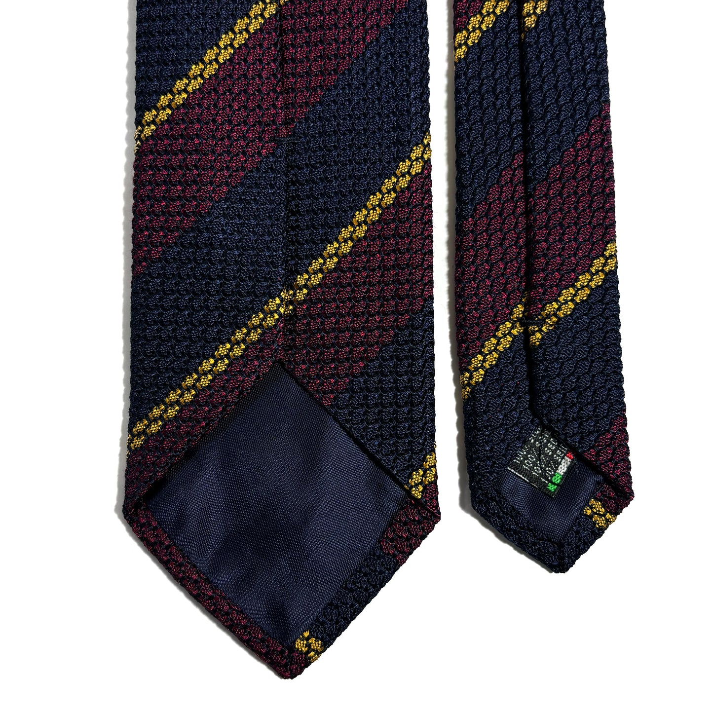 Navy Blue & Burgundy Striped Silk Grenadine Tie (Garza Grossa)