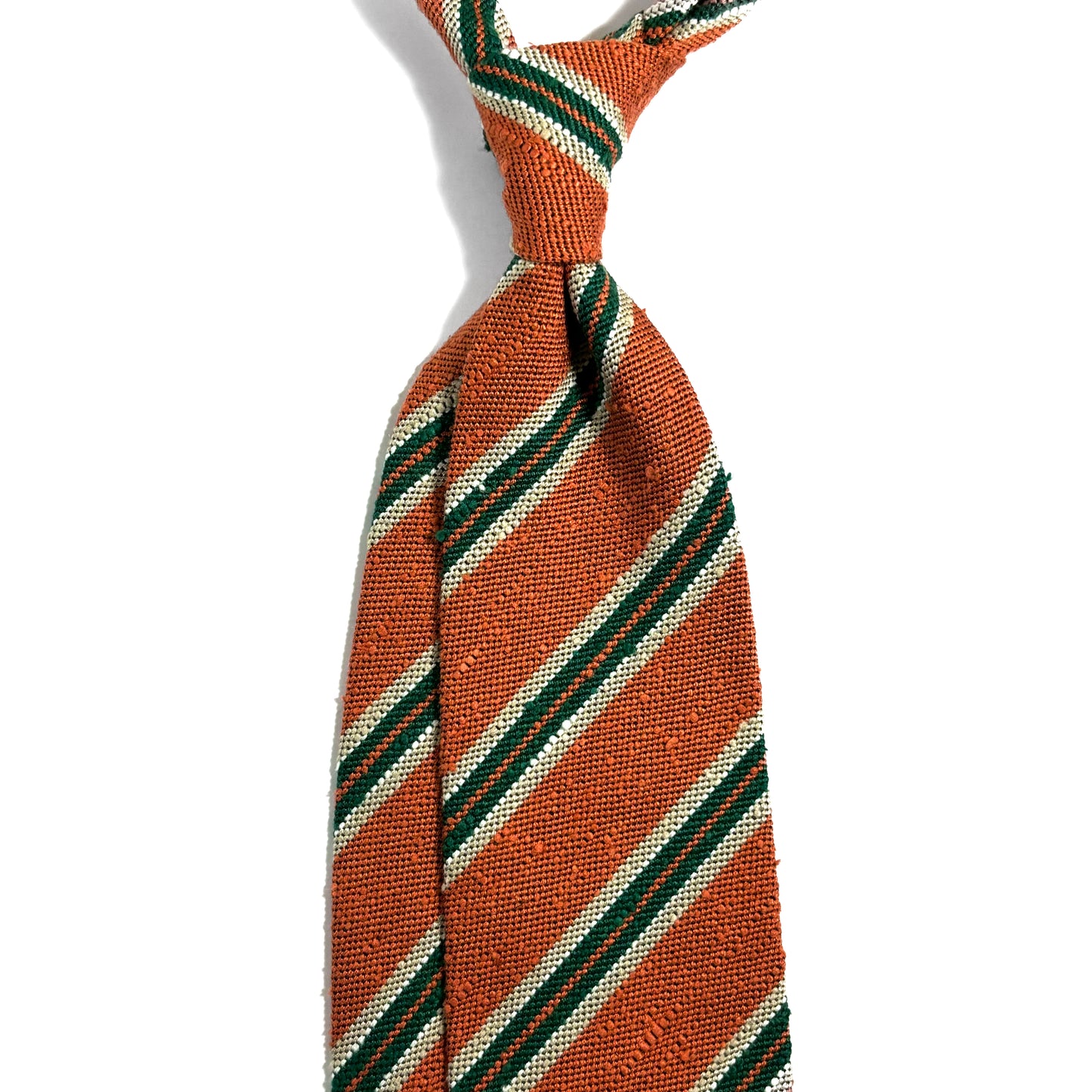Untipped Orange & Green Striped Silk Shantung Tie