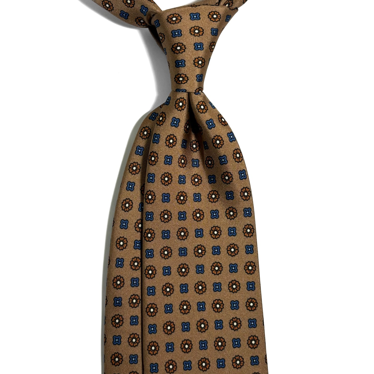 Beige Floral Printed Silk Twill Tie