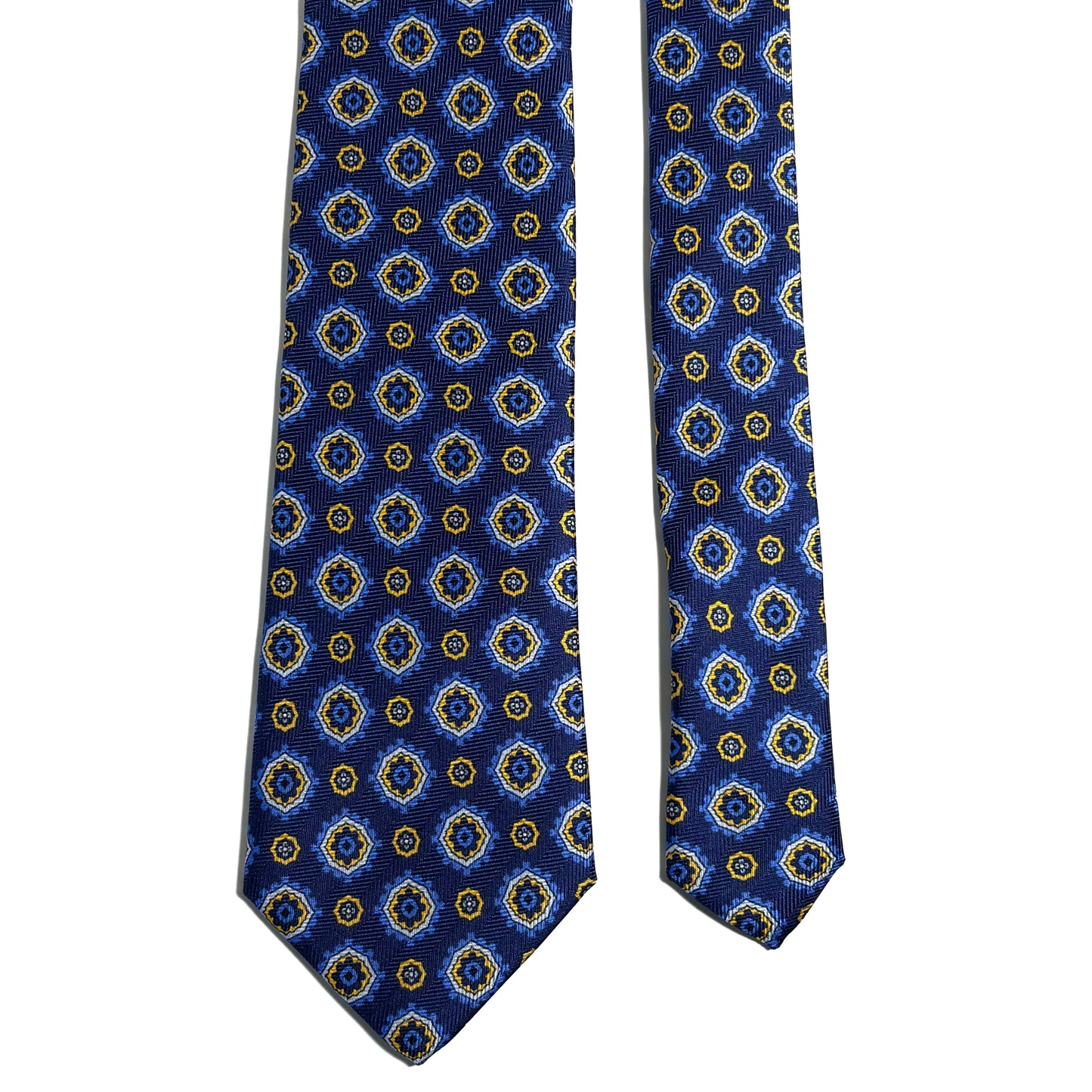 Navy Blue & Yellow Geometric Silk Tie (Handmade in Italy)