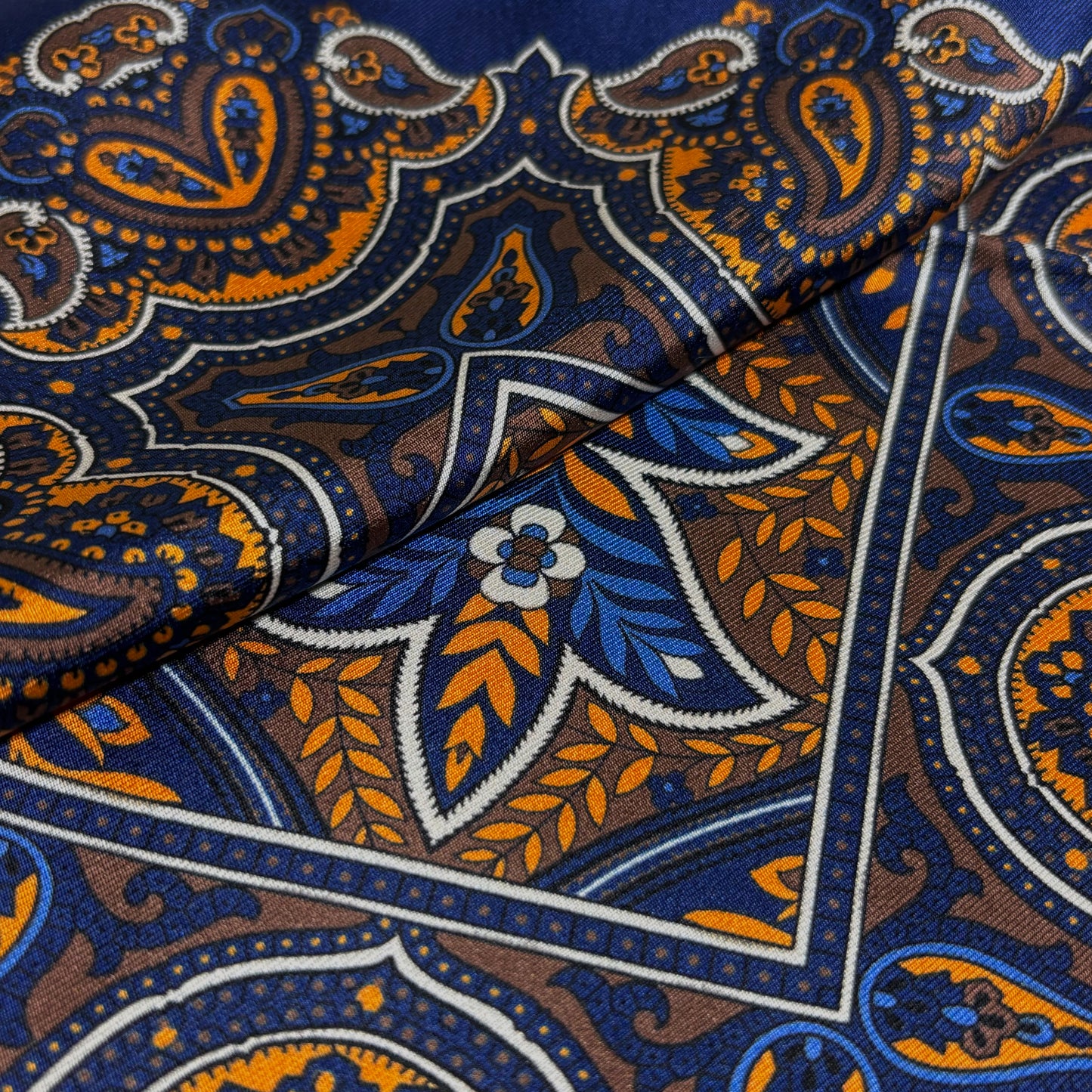 Navy Blue & Gold Floral Paisley Silk Pocket Square
