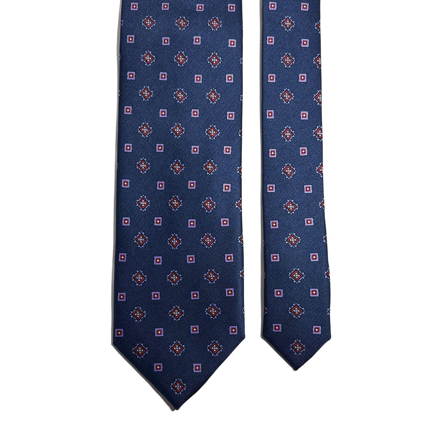 Navy Blue Geometric English Printed Silk Tie