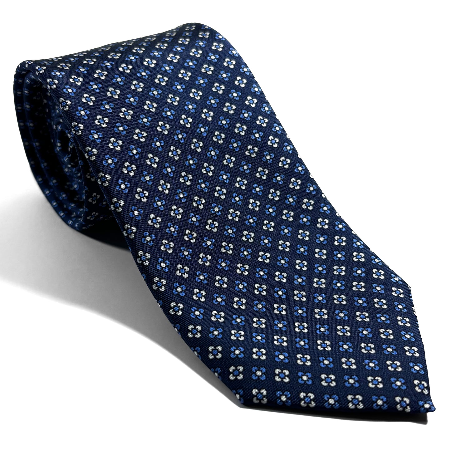 Navy Blue Small Floral Silk Tie