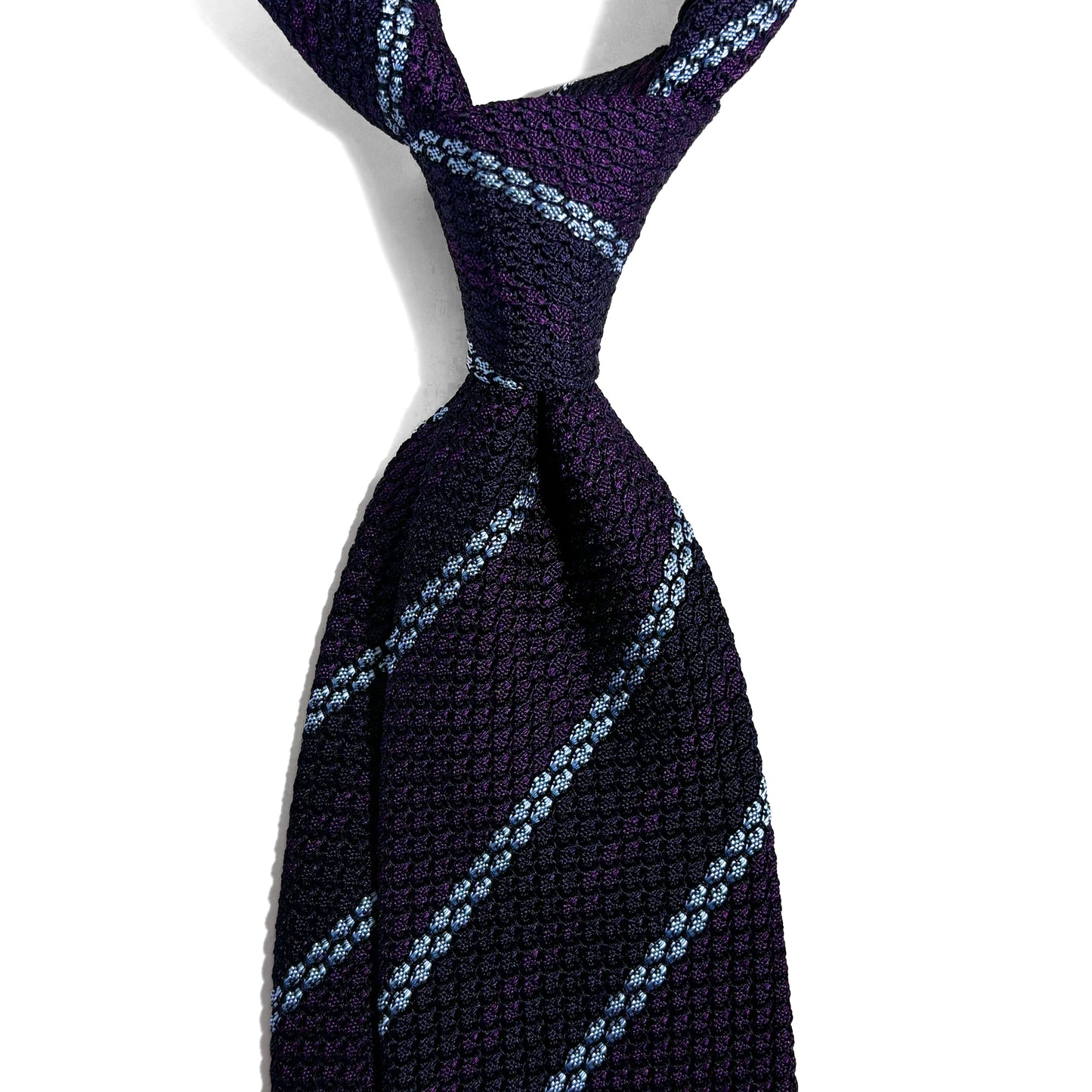 Purple & Navy Blue Striped Silk Grenadine Tie (Garza Grossa)