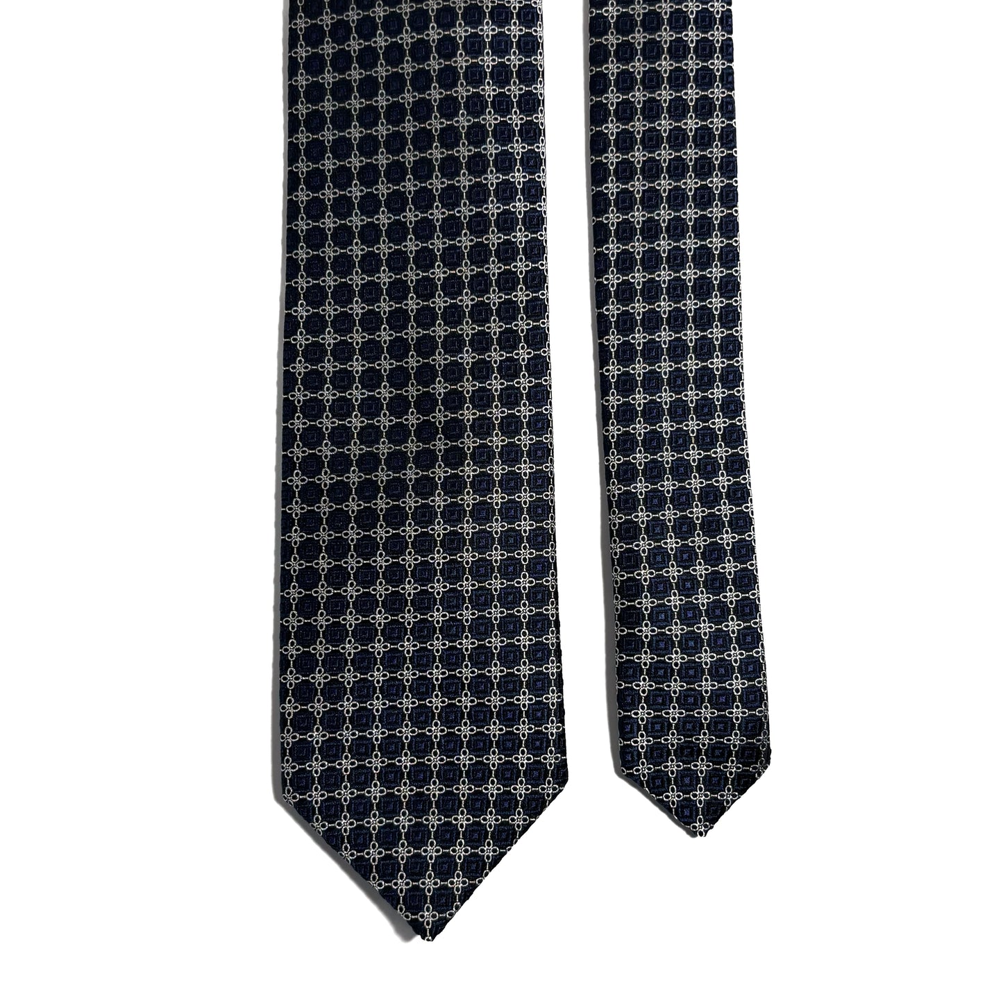 Navy Blue & Silver Geometric Silk Jacquard Tie