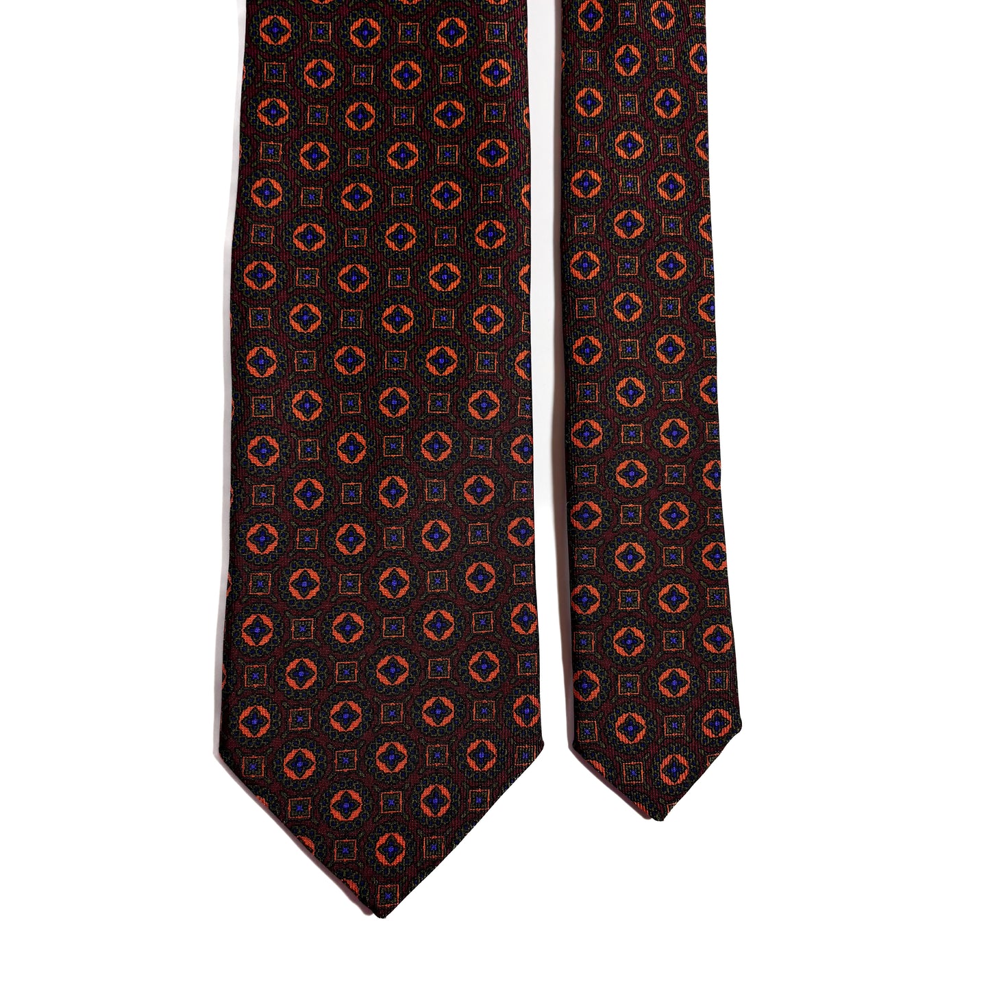 Hand-Printed Burgundy & Green Geometric Ancient Madder Silk Tie