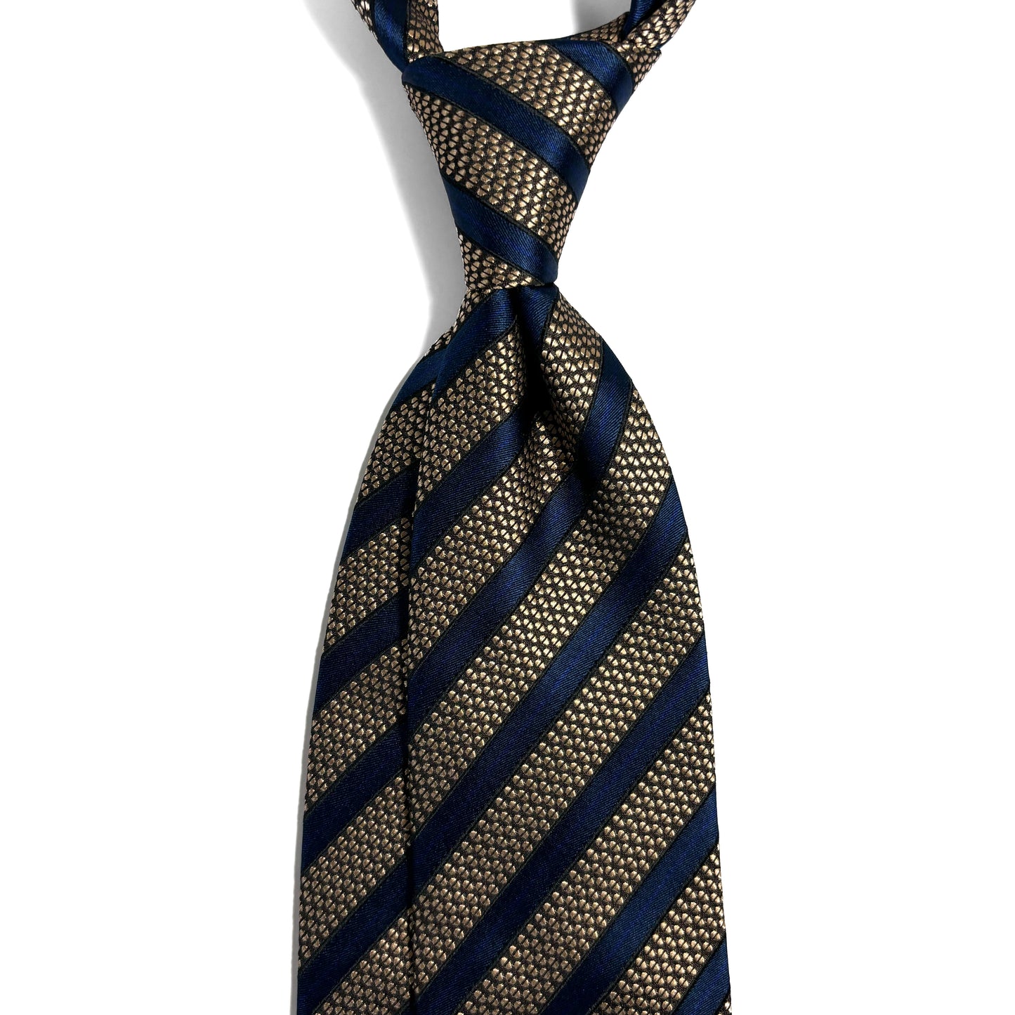 Navy Blue & Brass Striped Silk Jacquard Tie