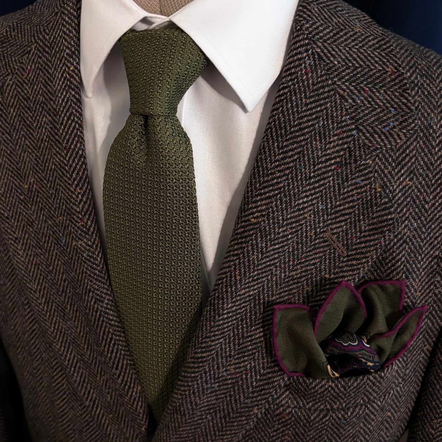 Olive Green Silk Grenadine Tie (Garza Grossa)