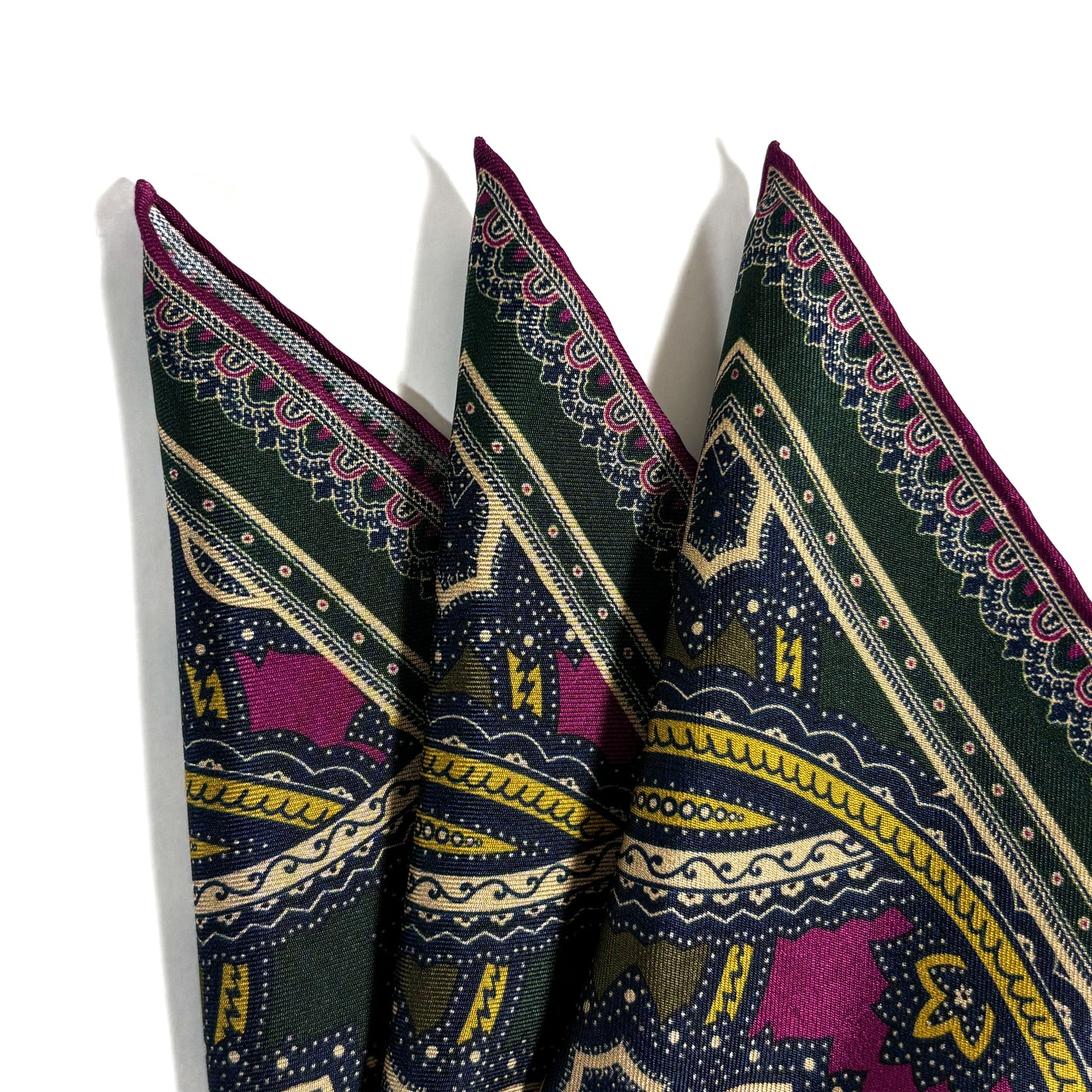 Forest Green & Purple Large Medallion Silk Pocket Square