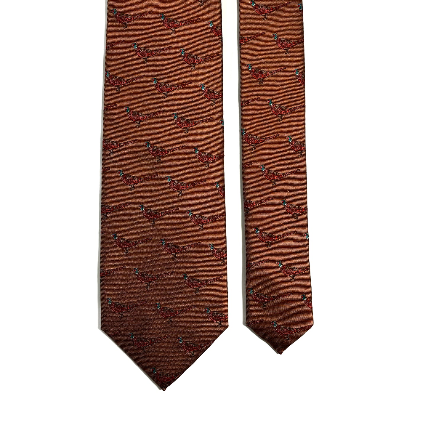 Brown Pheasant Motif Silk Jacquard Tie