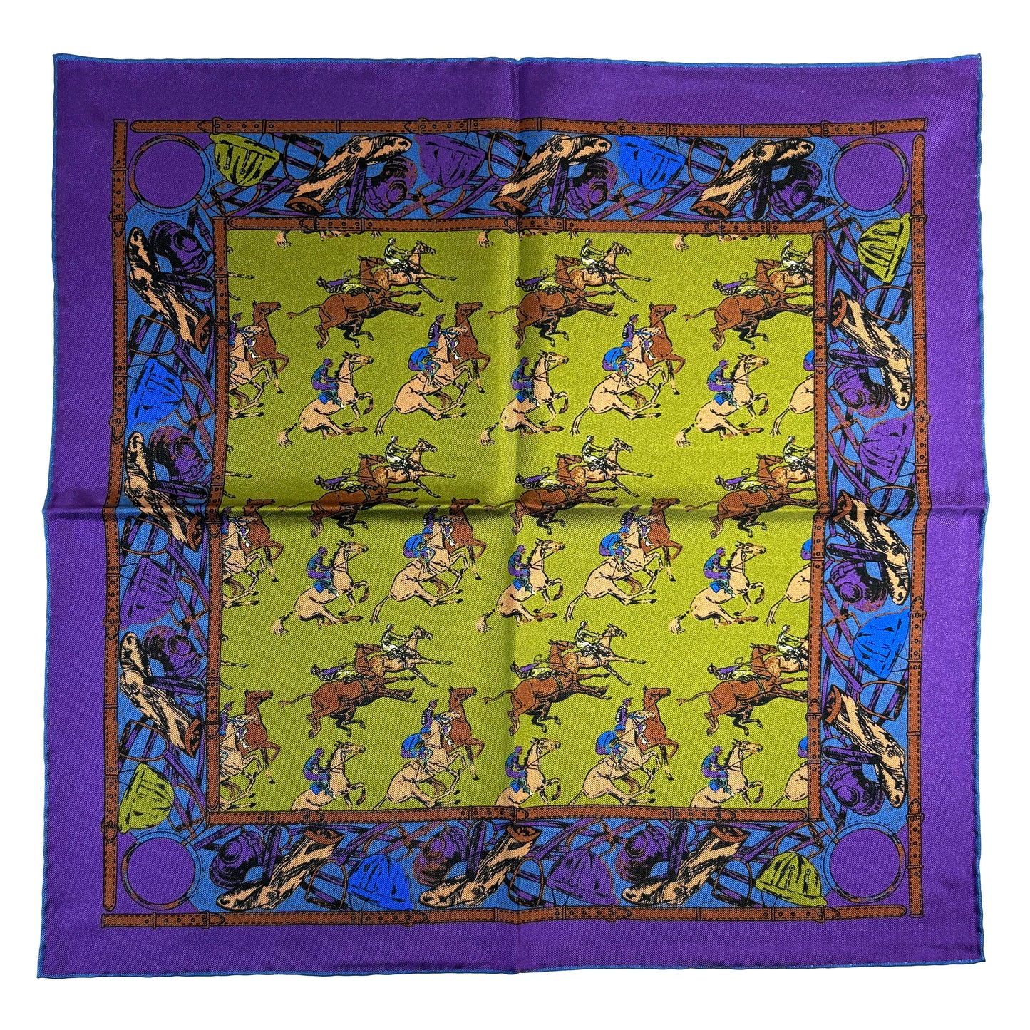 Green & Purple Polo Motif Ancient Madder Silk Pocket Square