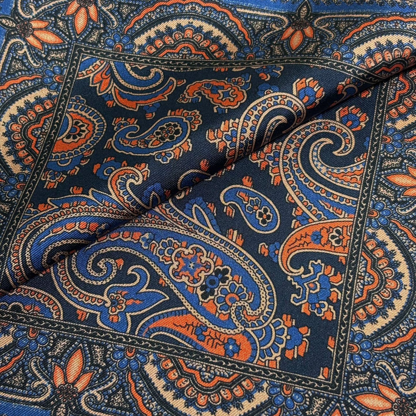 Navy Blue & Orange Paisley Ancient Madder Silk Pocket Square