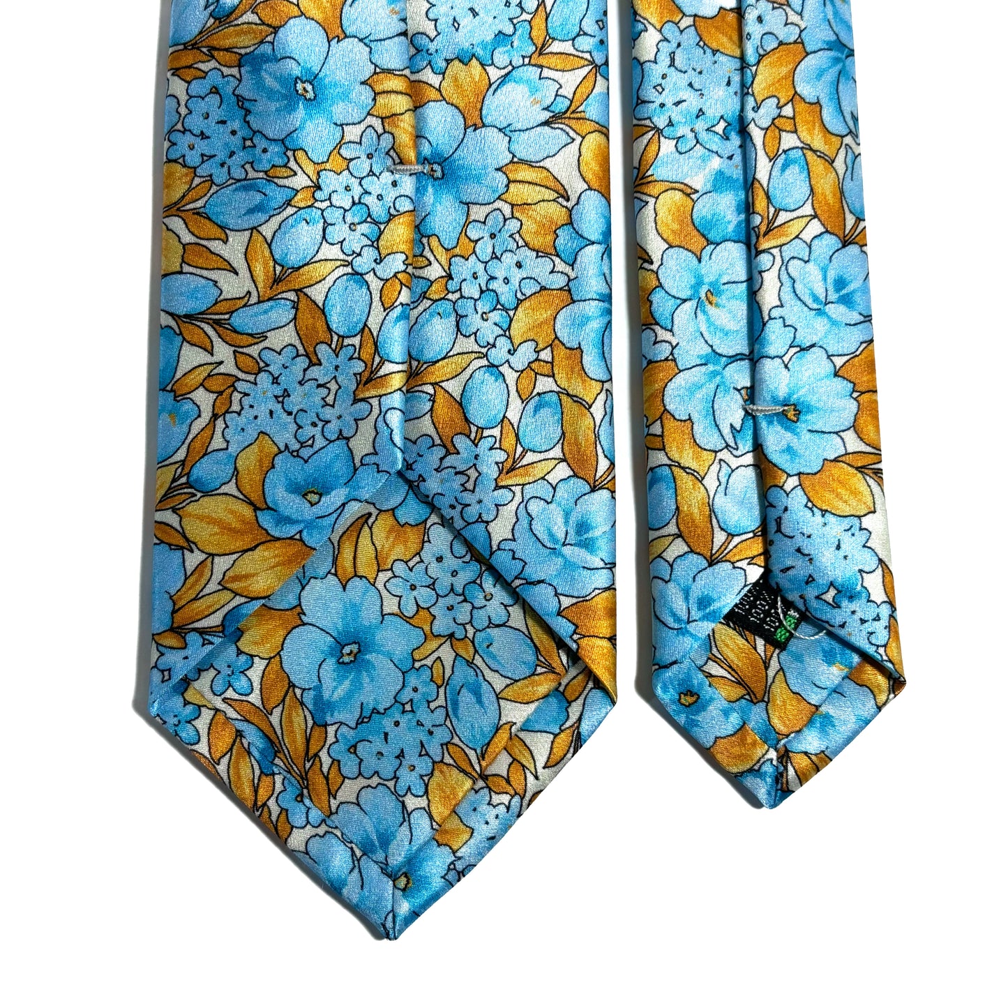 Light Blue & Gold Floral Motif Silk Satin Tie
