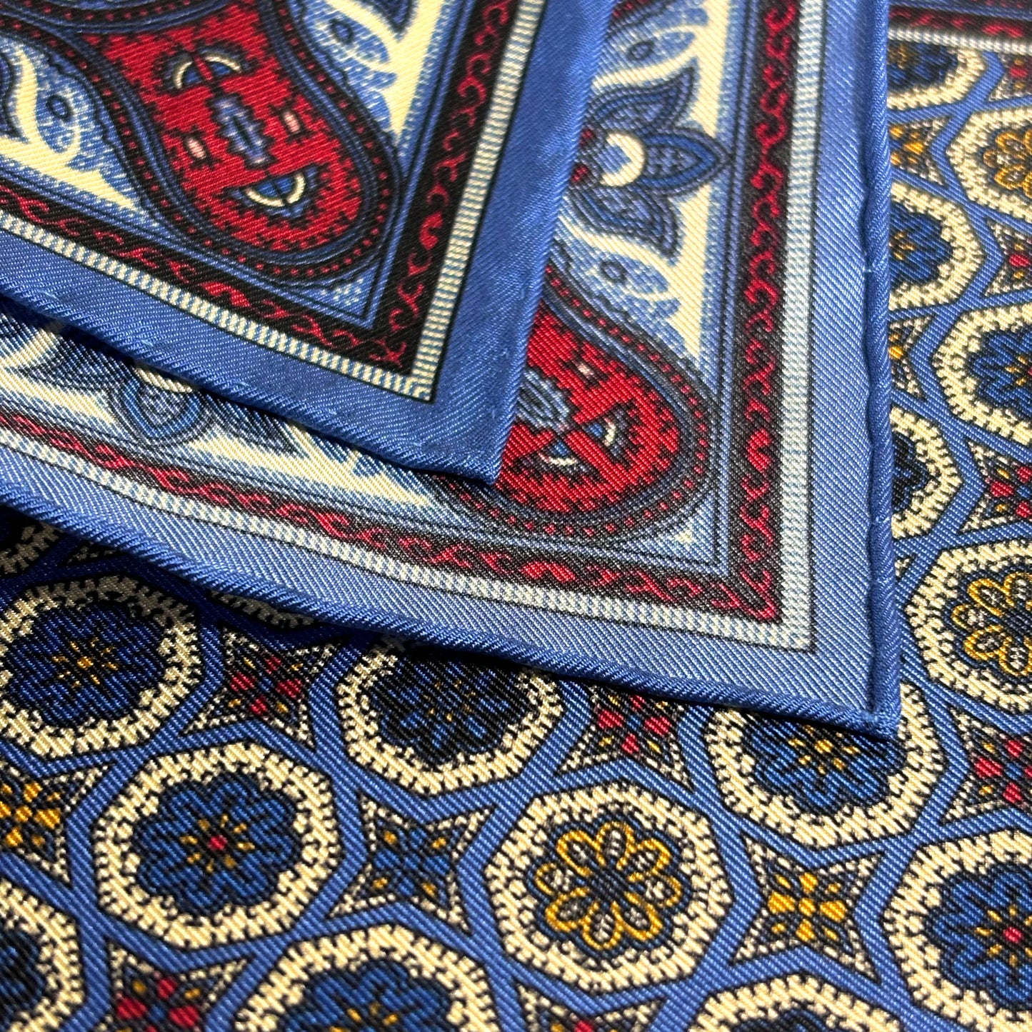 Light Blue & Cream Geometric Ancient Madder Silk Pocket Square