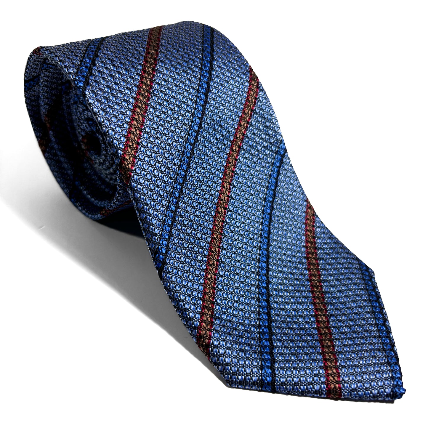 Light Blue Striped Silk Grenadine Tie (English Weave)